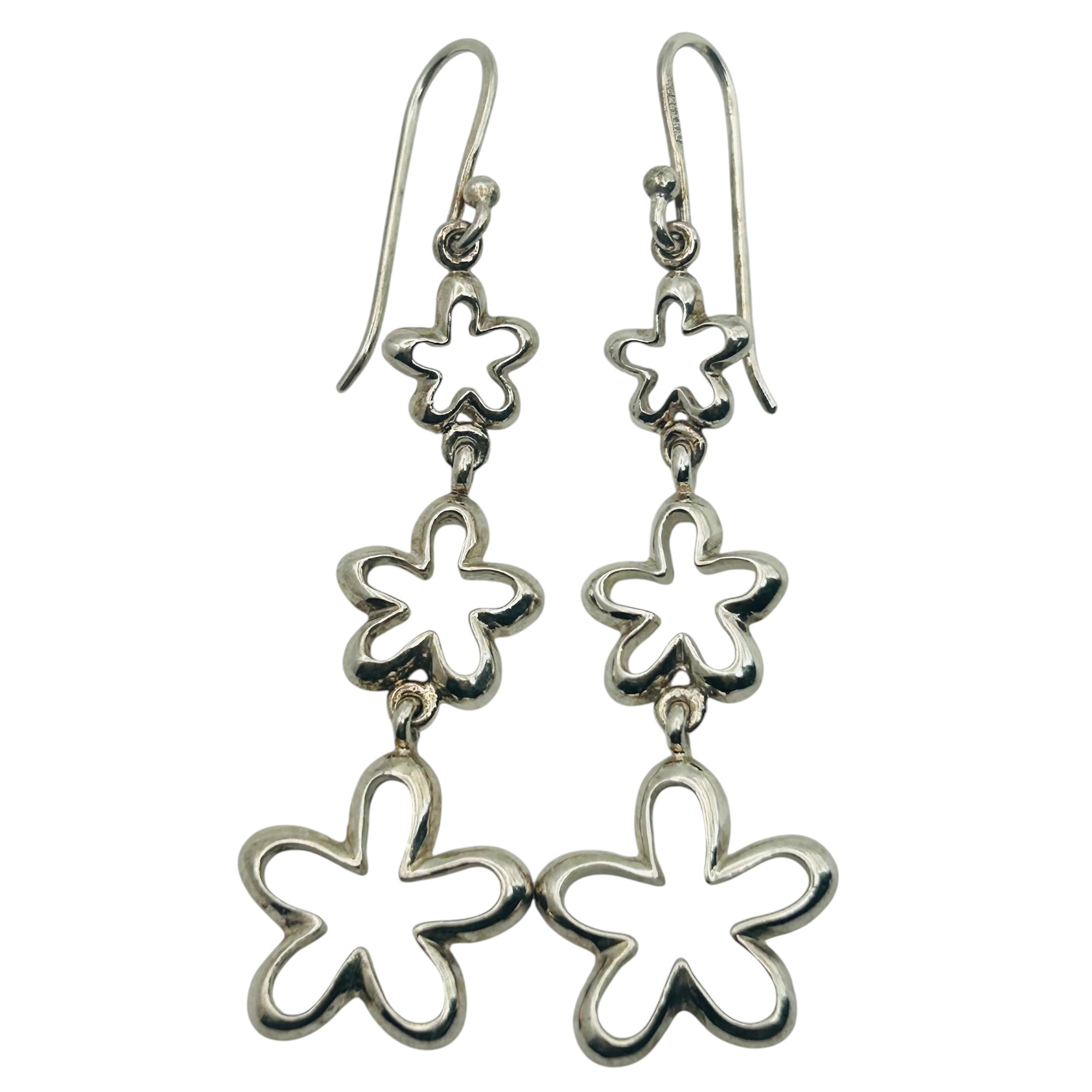 Signed Sterling Flower Dangle Earrings