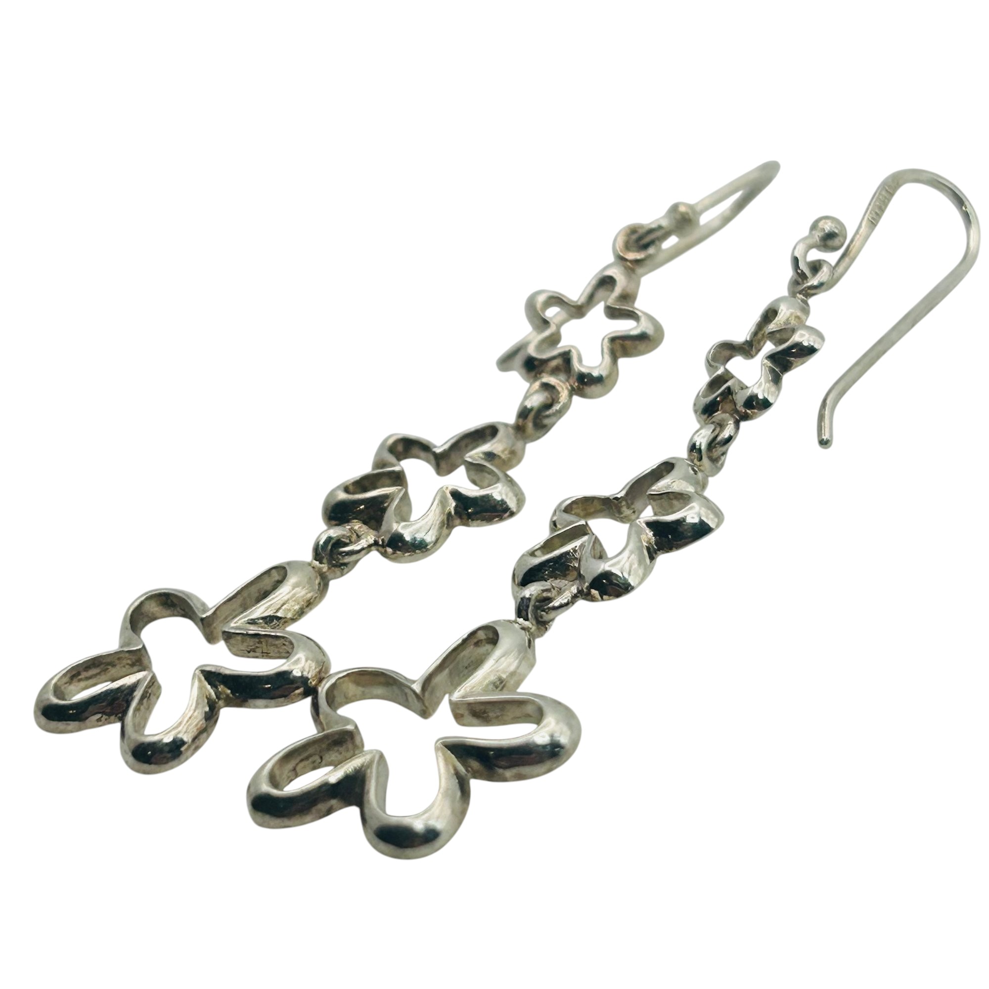 Signed Sterling Flower Dangle Earrings