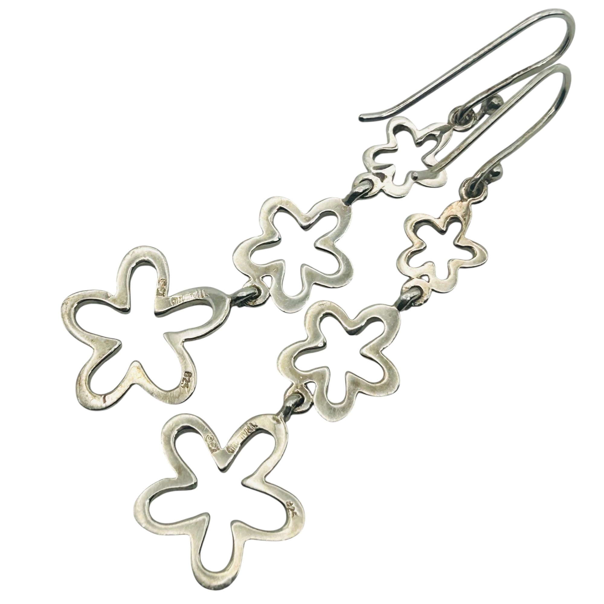 Signed Sterling Flower Dangle Earrings