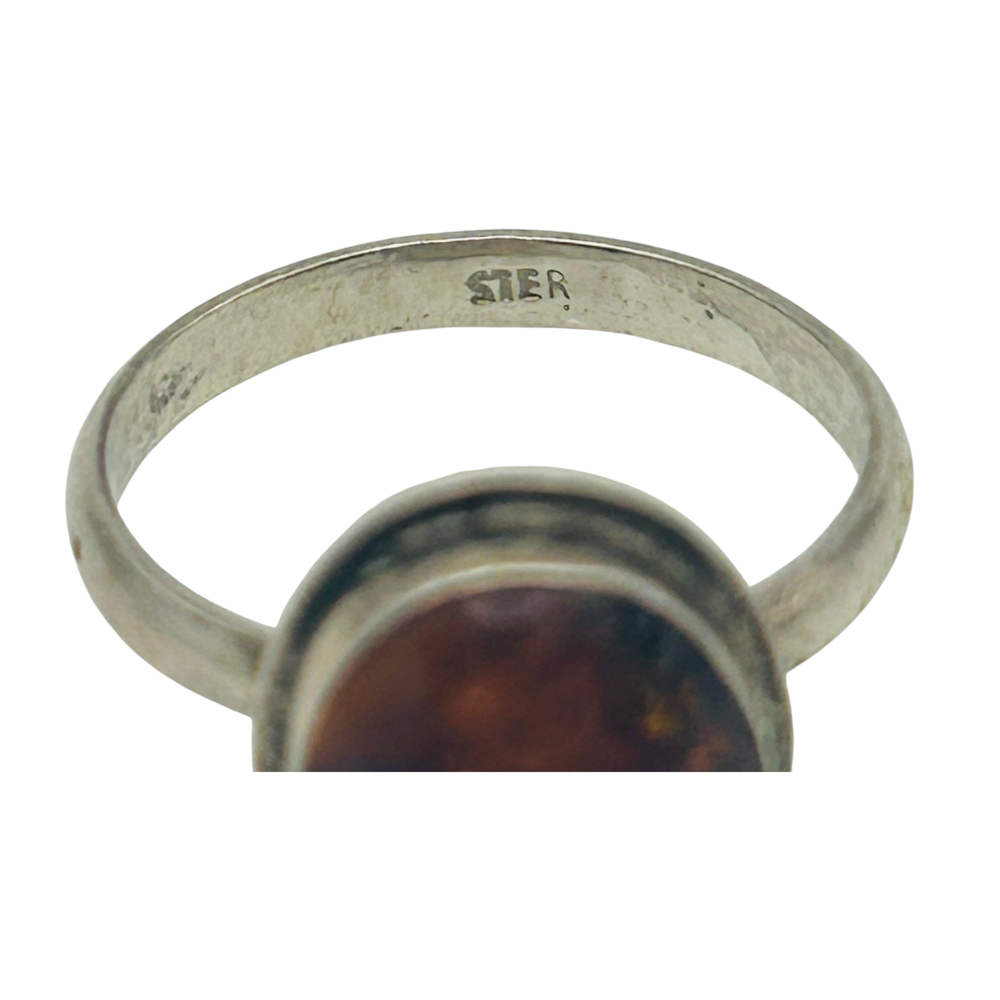 Sterling Amber Ring Sz 8