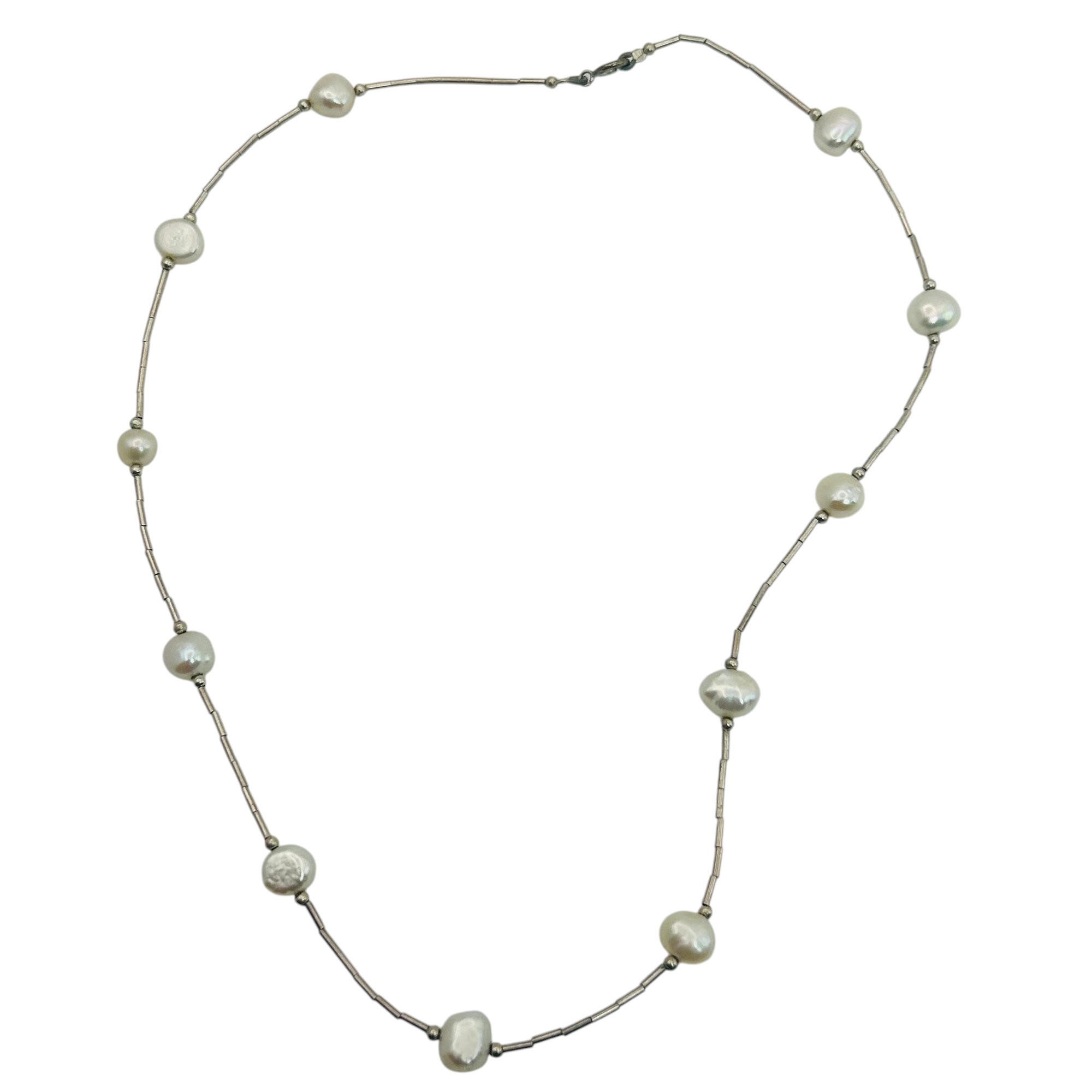 Sterling Pearl Liquid Silver Necklace