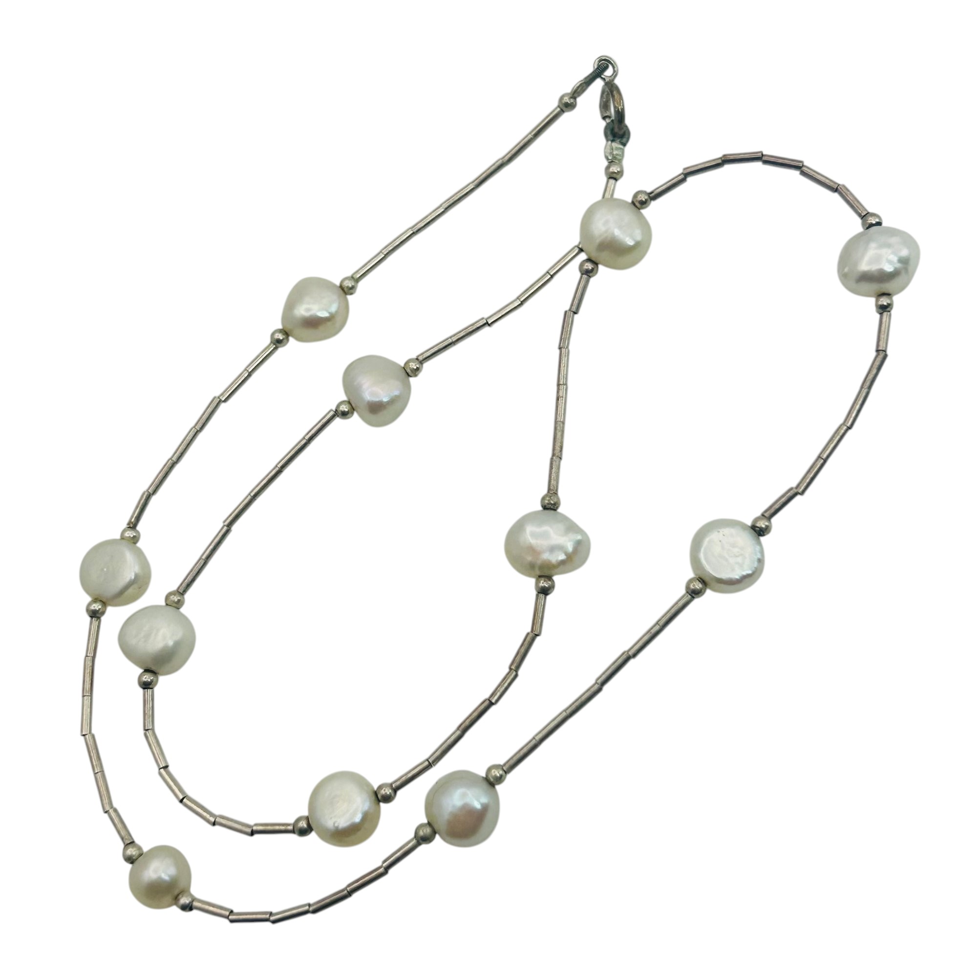 Sterling Pearl Liquid Silver Necklace