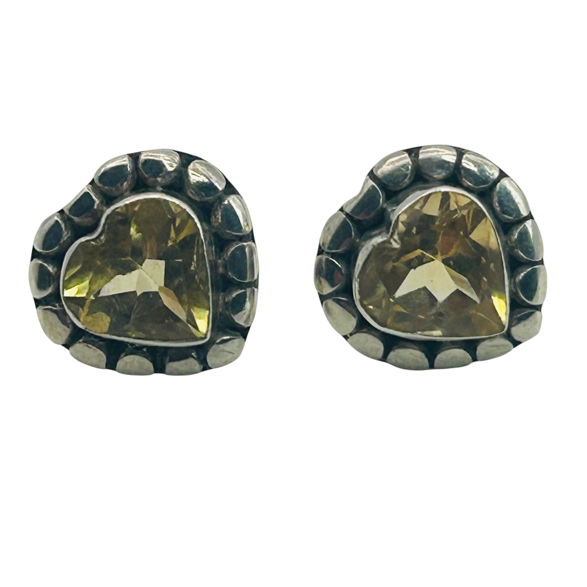 Signed Sterling Citrine Heart Earrings