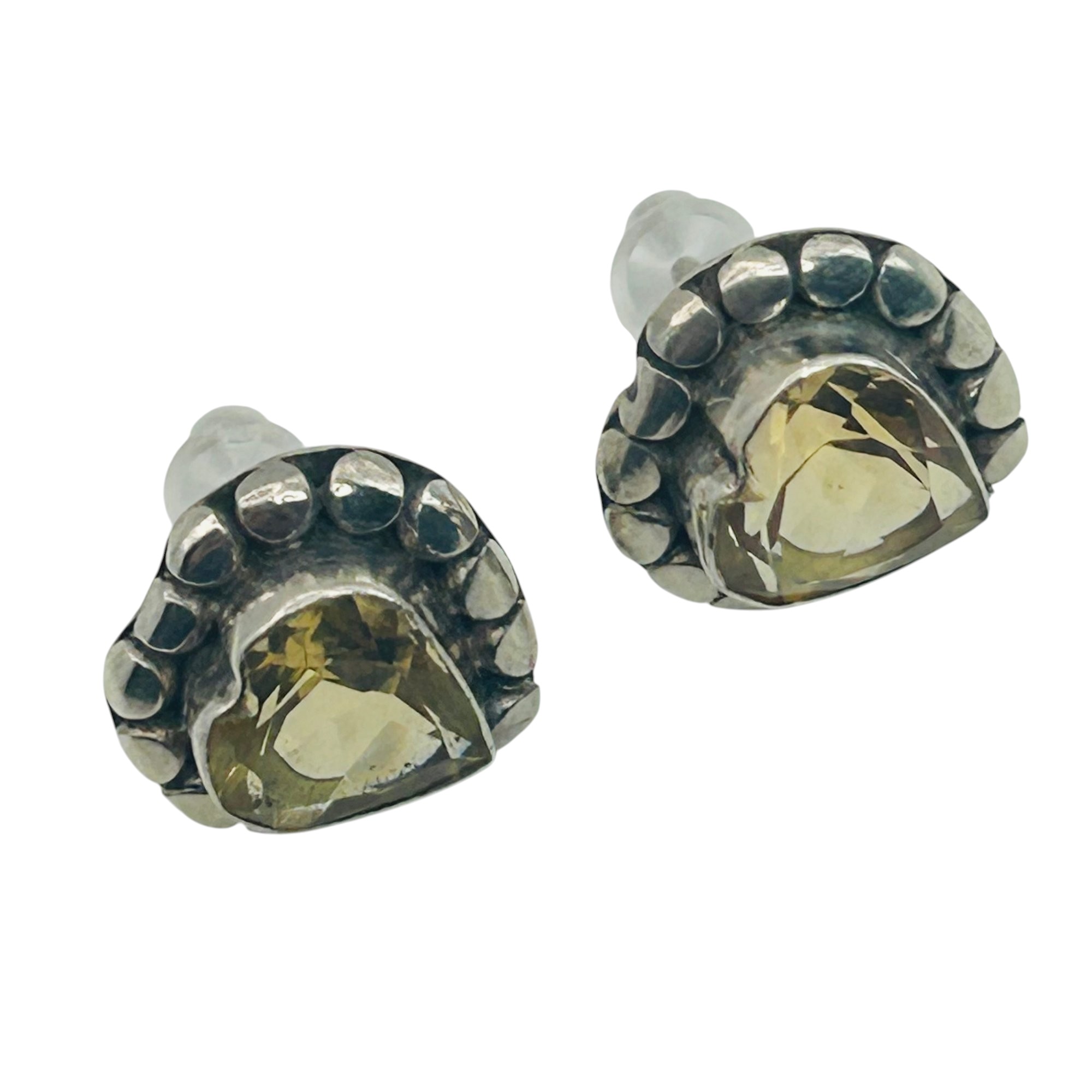 Signed Sterling Citrine Heart Earrings