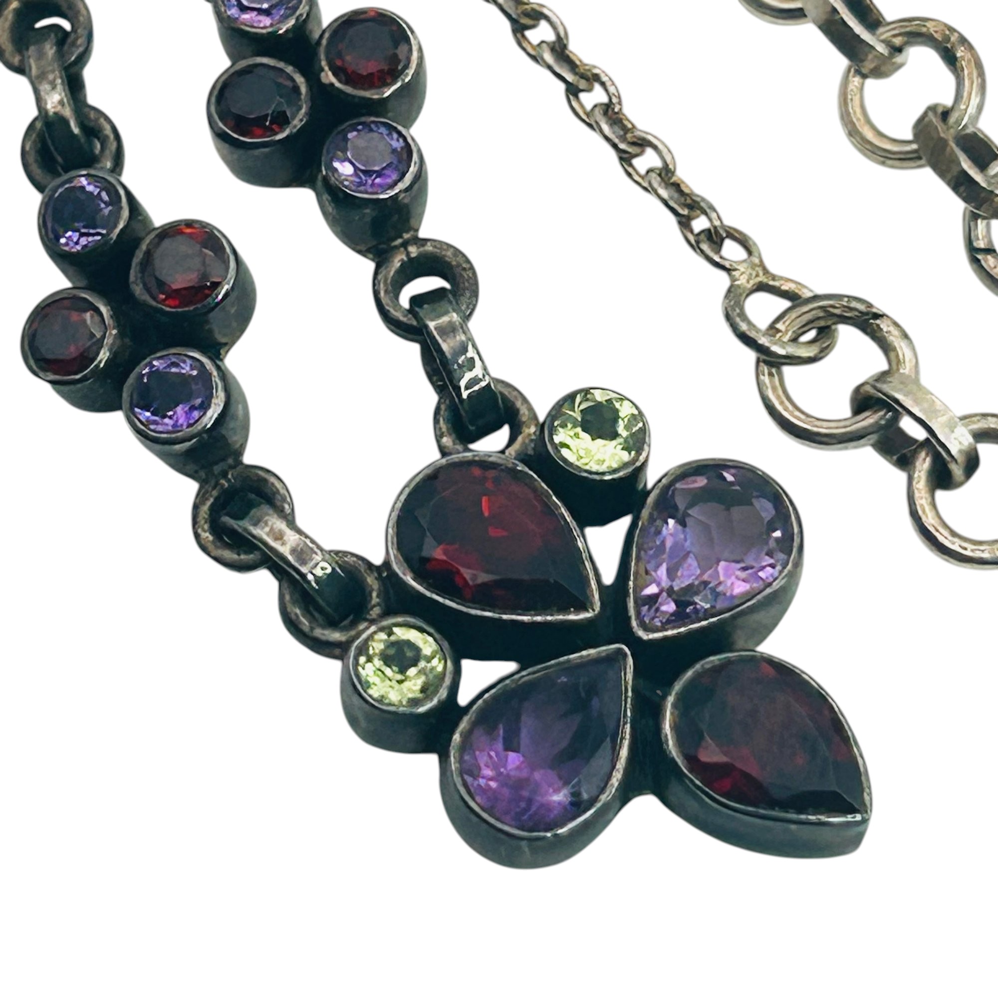 Signed Sterling Multi Stone Cable Chain Necklace