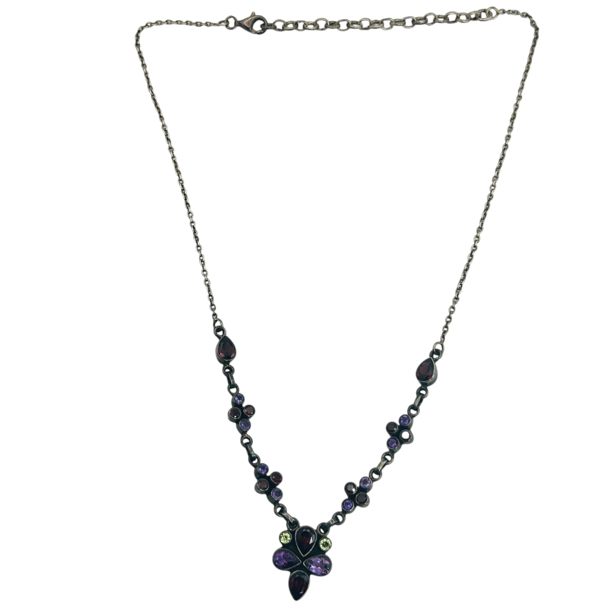 Signed Sterling Multi Stone Cable Chain Necklace