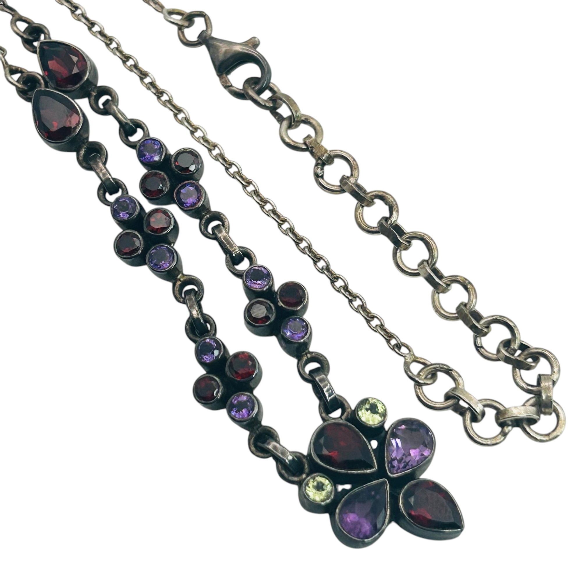 Signed Sterling Multi Stone Cable Chain Necklace