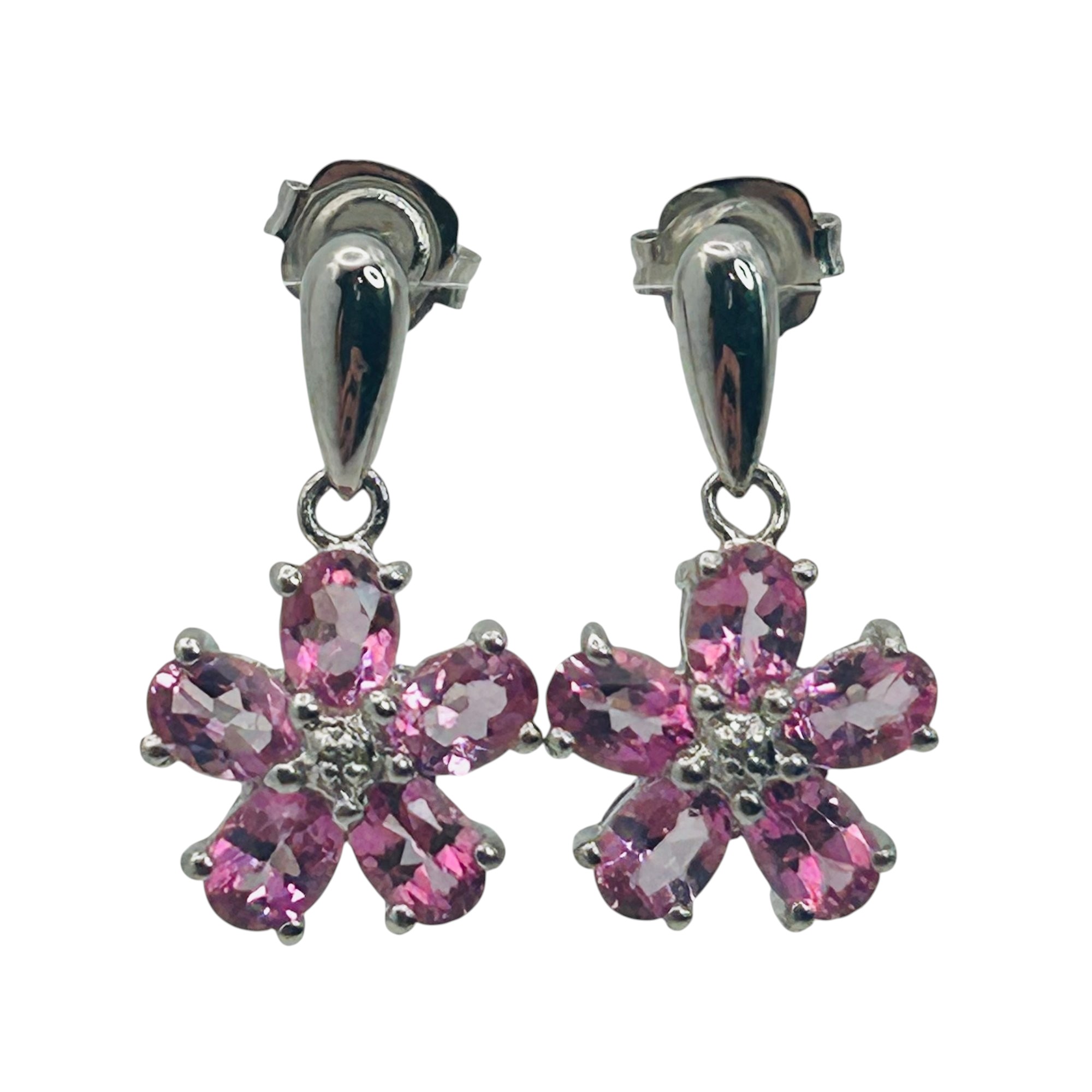 Signed Sterling Topaz Flower Earrings