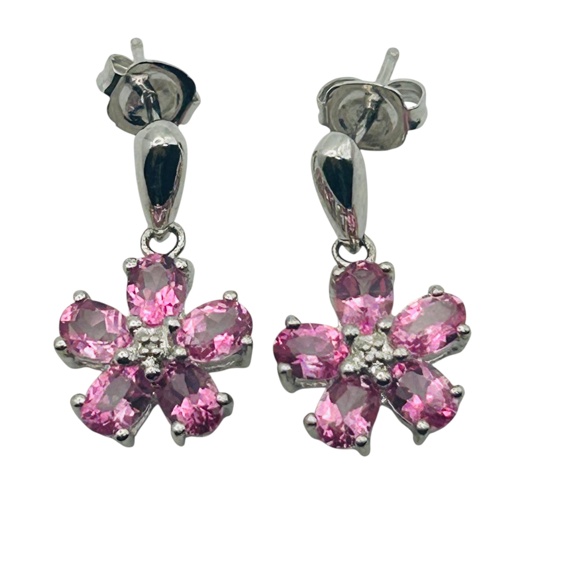 Signed Sterling Topaz Flower Earrings
