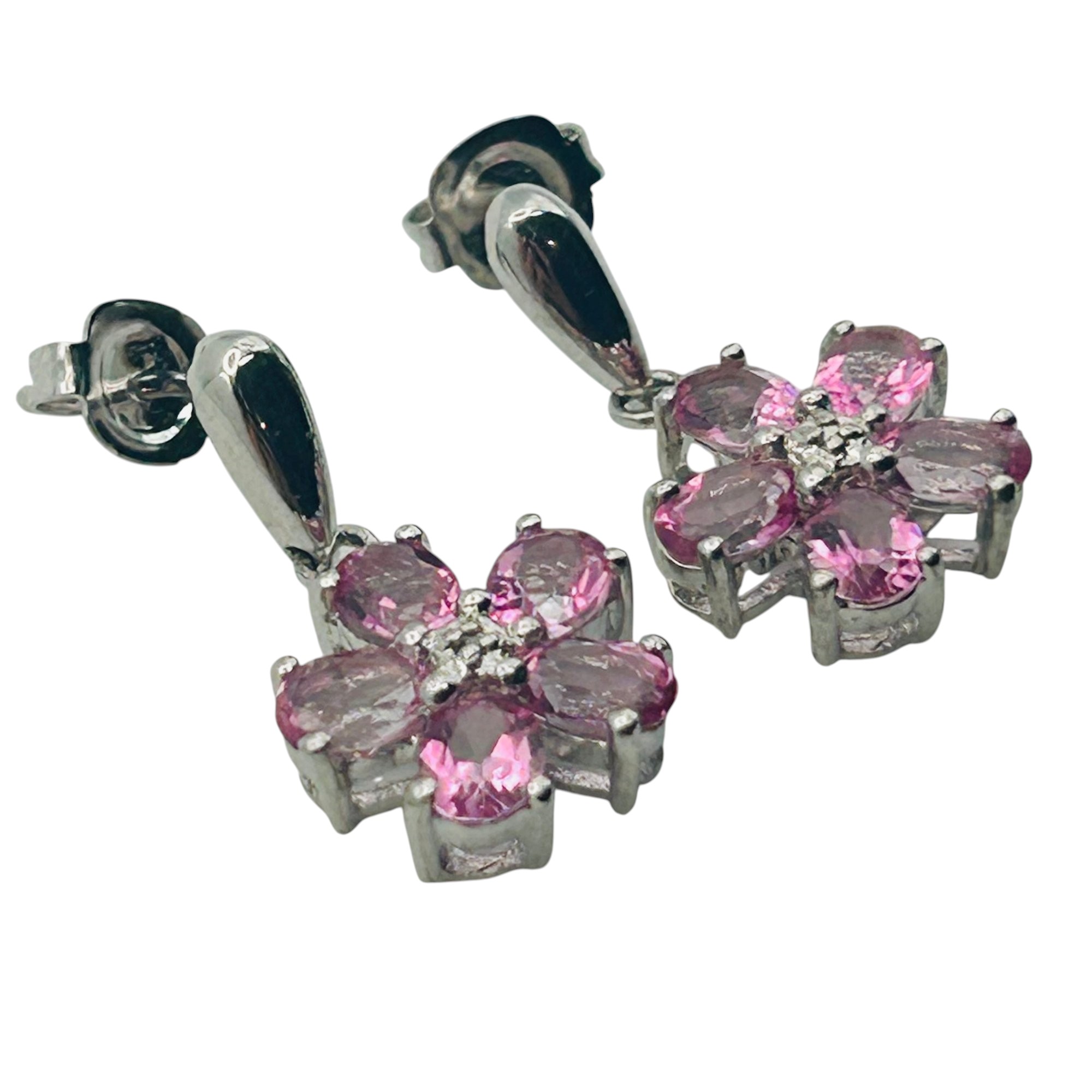 Signed Sterling Topaz Flower Earrings