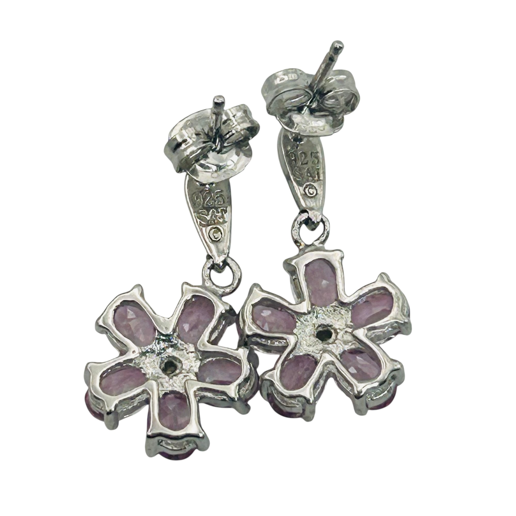 Signed Sterling Topaz Flower Earrings