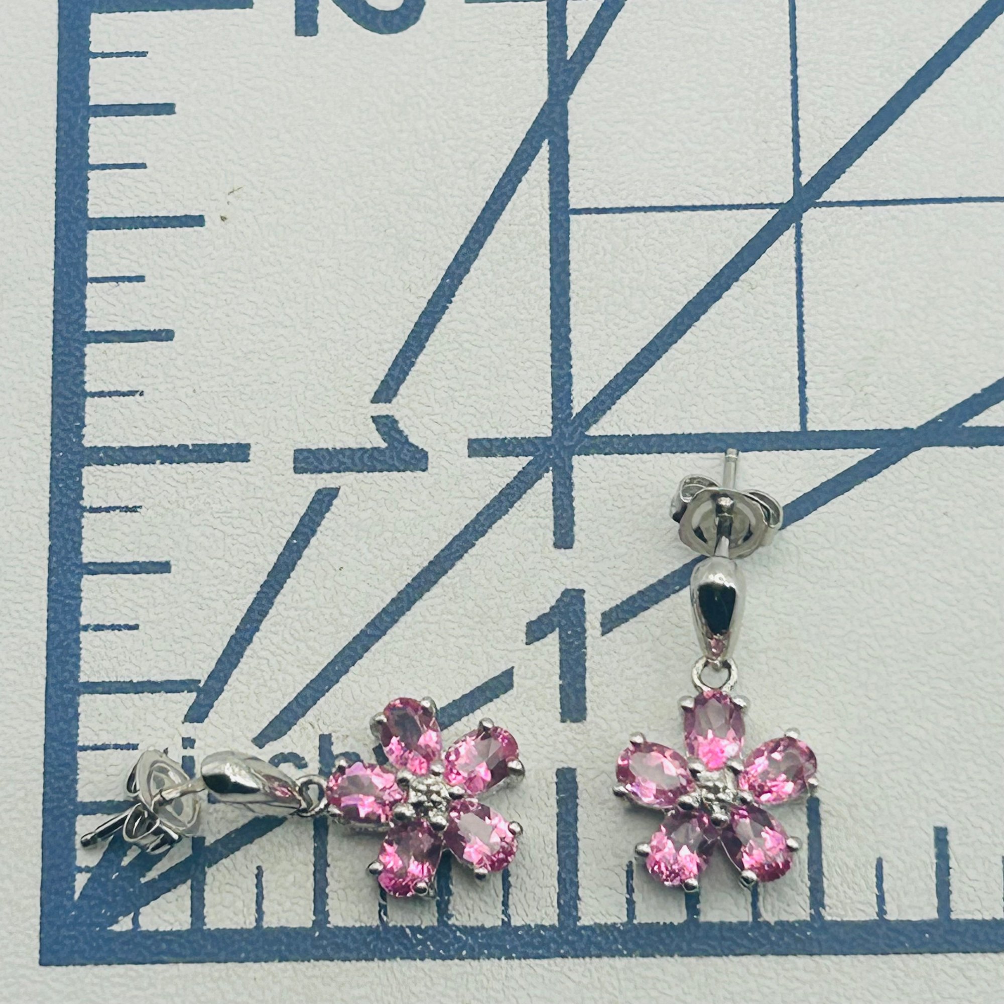 Signed Sterling Topaz Flower Earrings