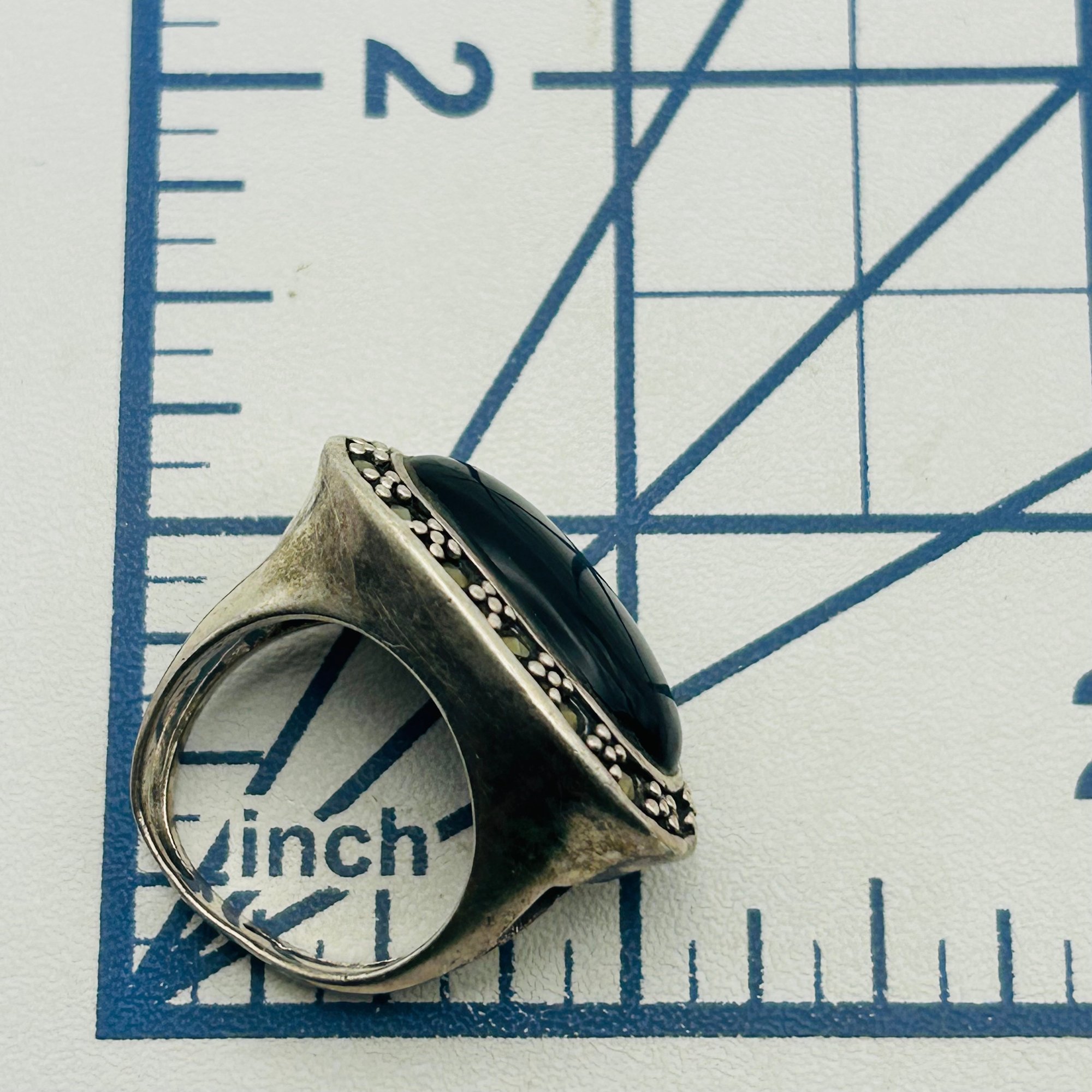 Sterling Onyx Marcasite Ring Sz 7