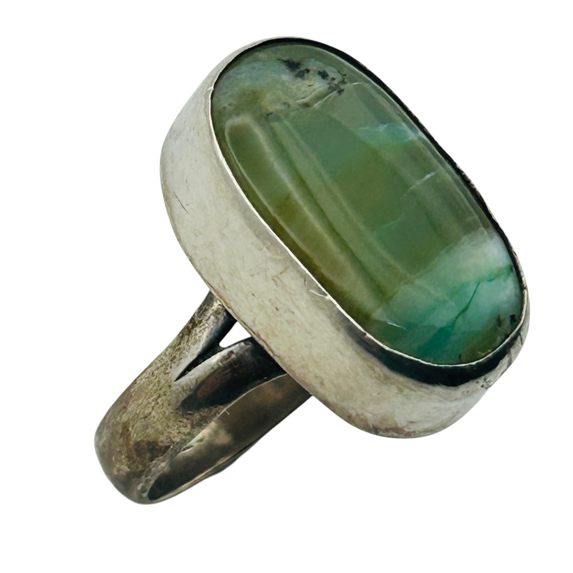 Sterling Green Agate Ring Sz 6.5