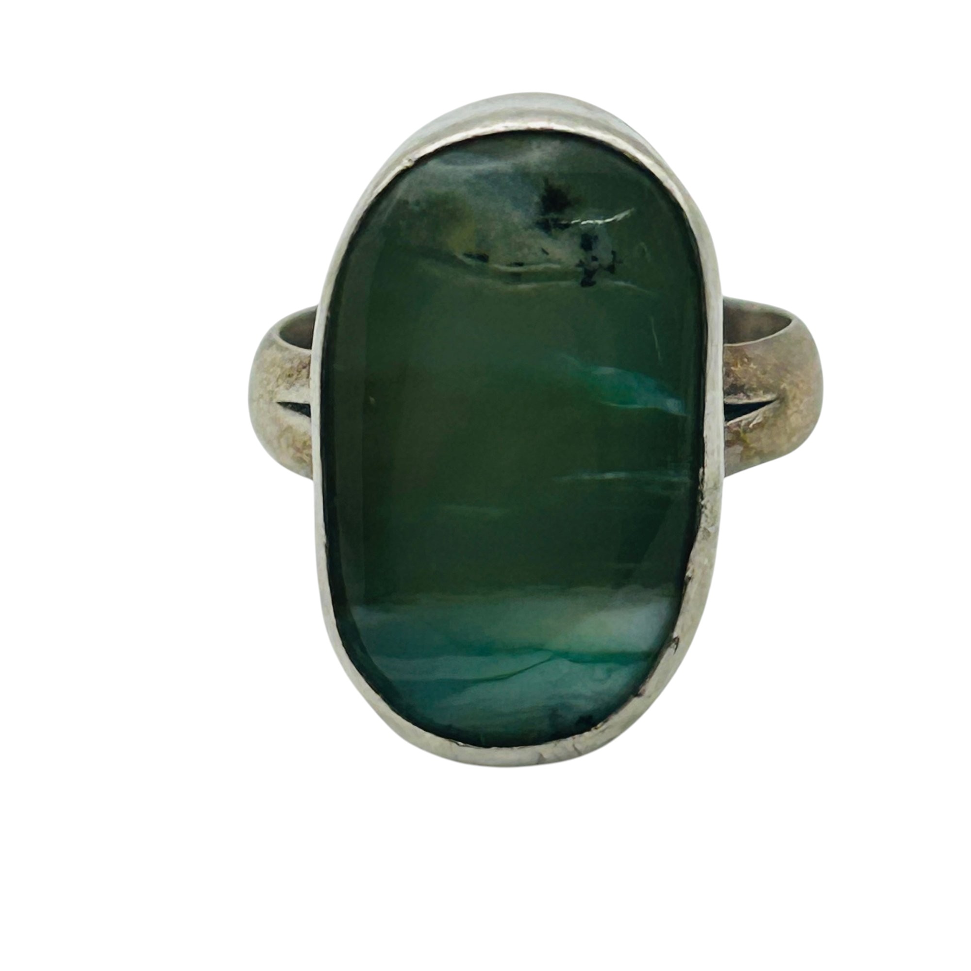Sterling Green Agate Ring Sz 6.5