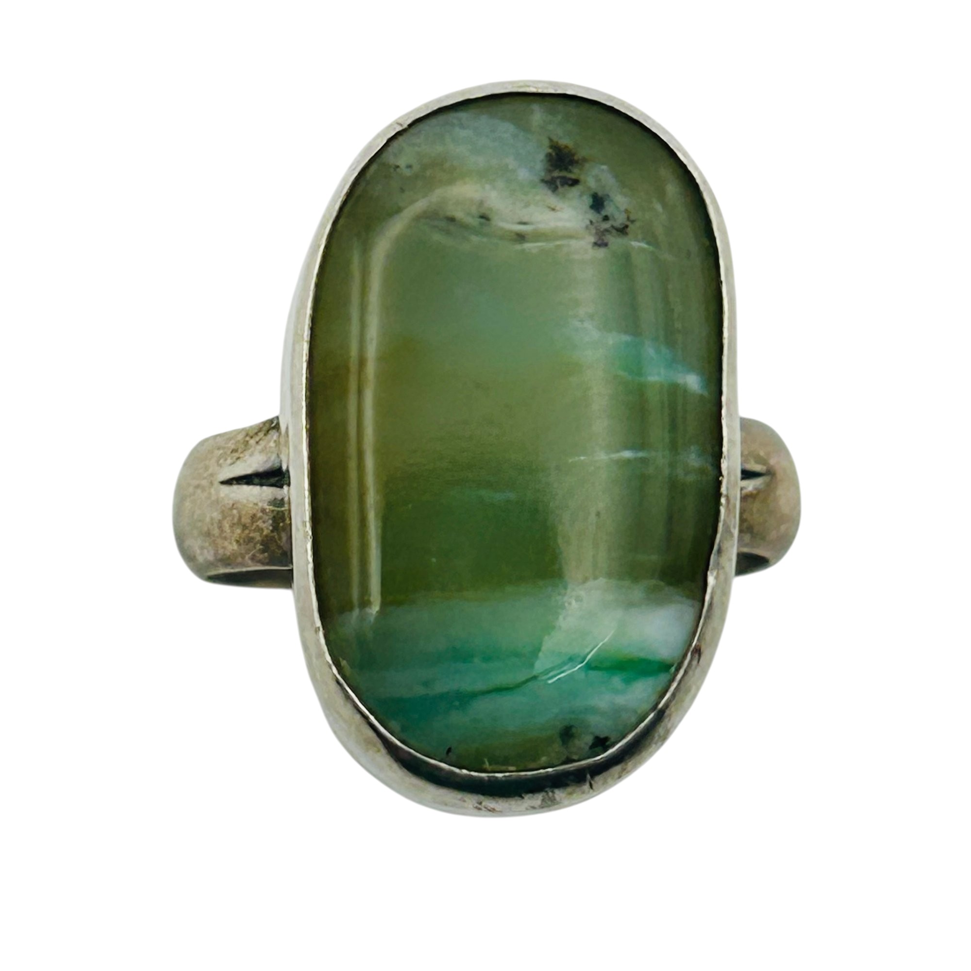 Sterling Green Agate Ring Sz 6.5