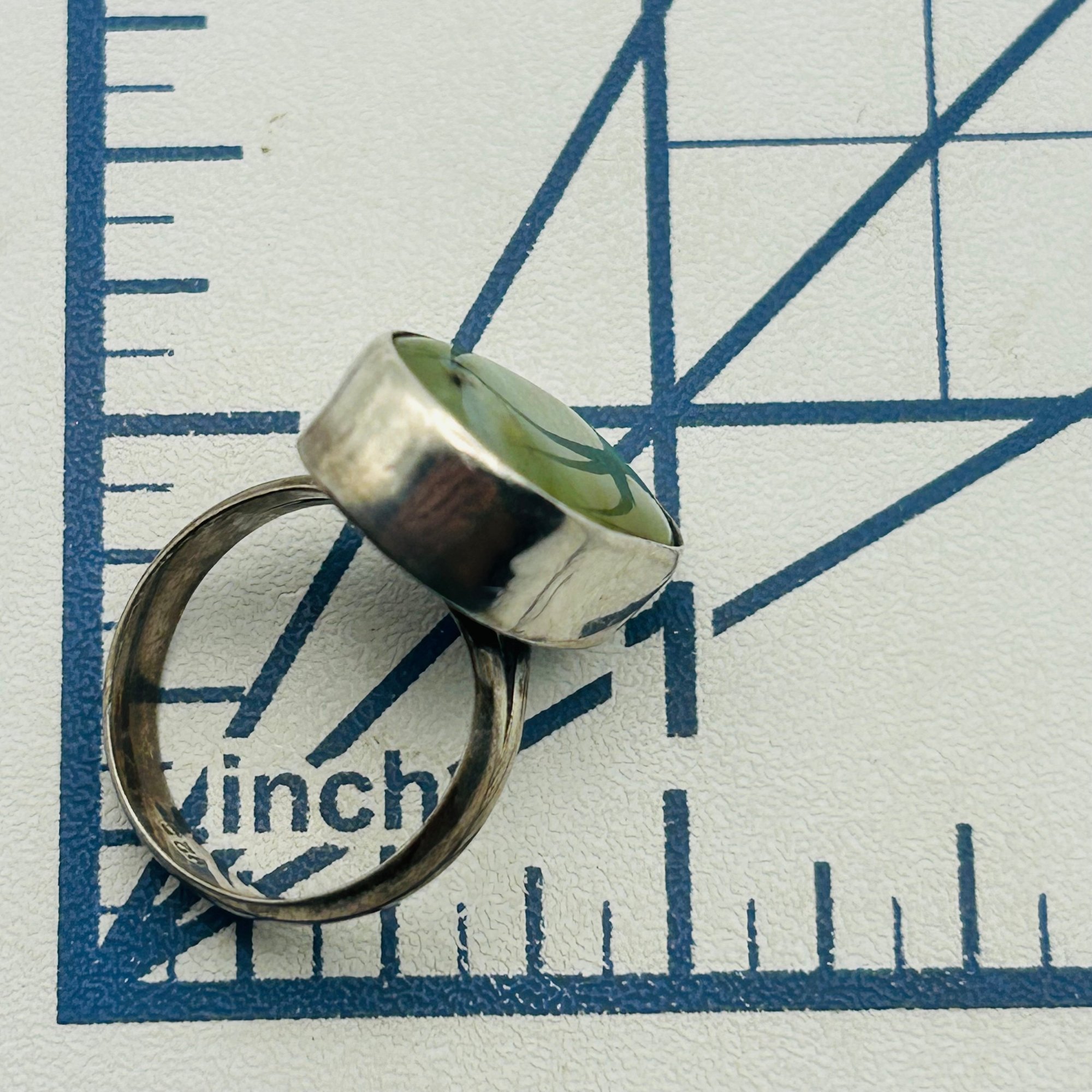 Sterling Green Agate Ring Sz 6.5