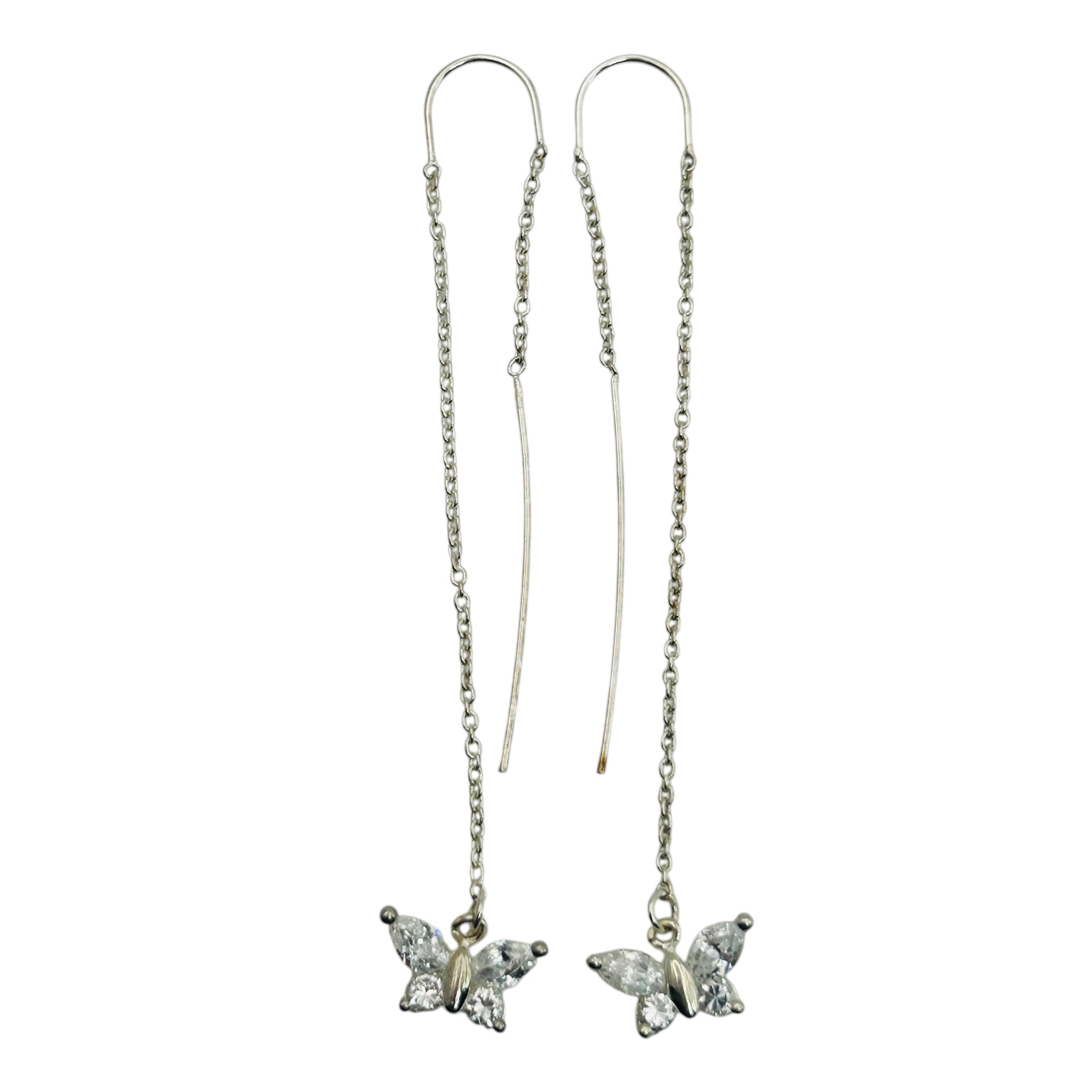 Signed Sterling Rhinestone Butterfly Earrings