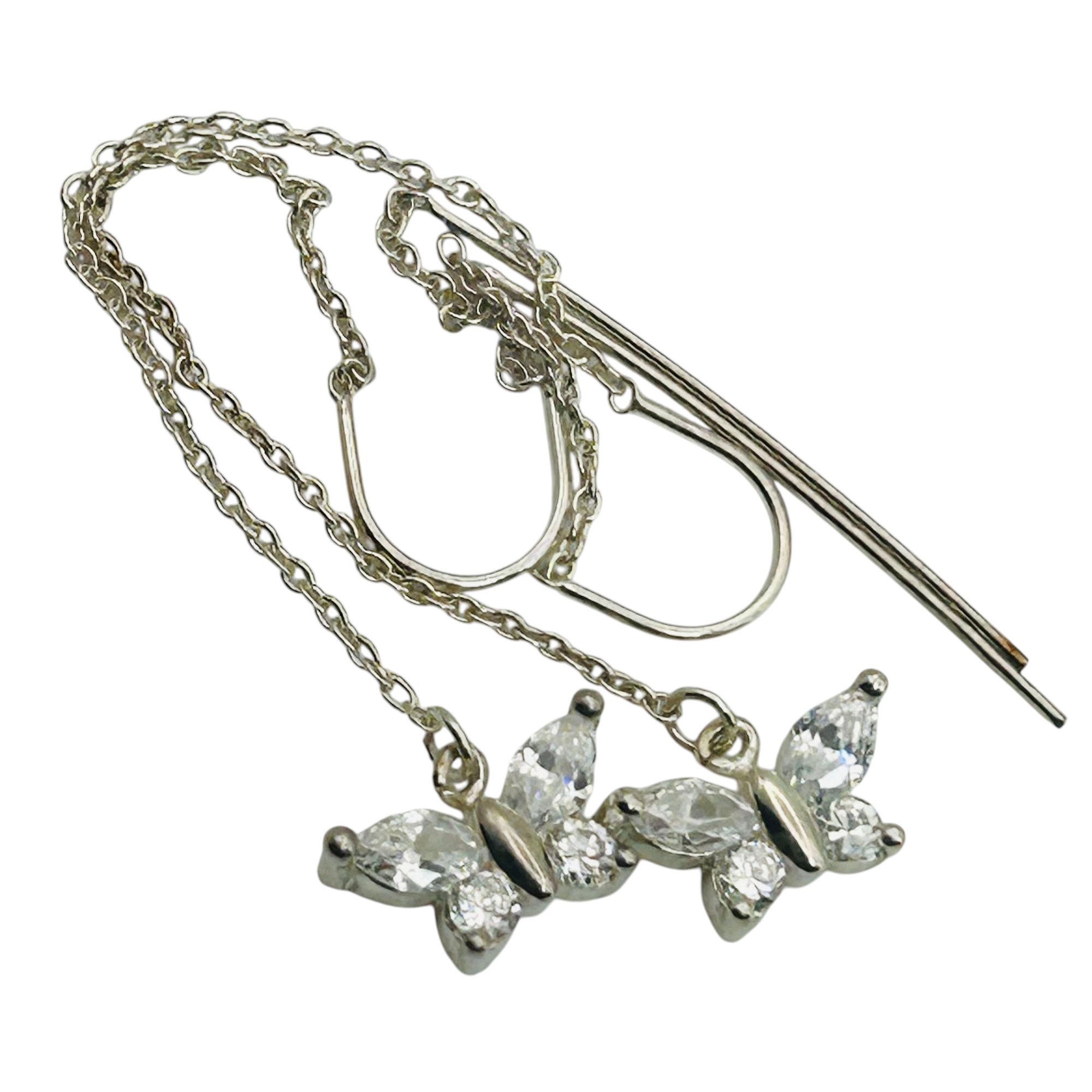 Signed Sterling Rhinestone Butterfly Earrings