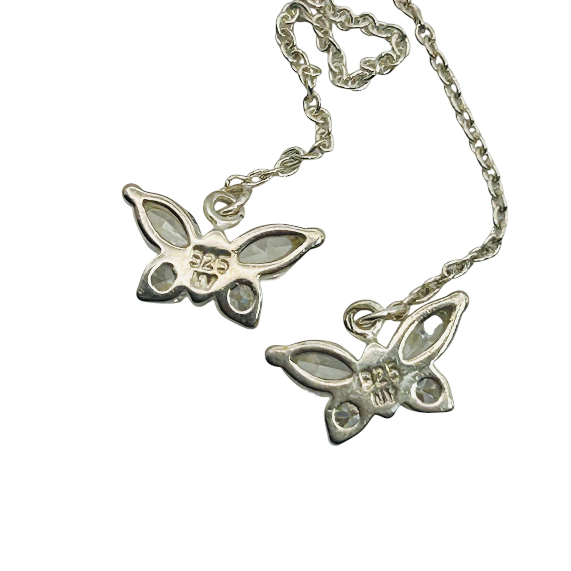 Signed Sterling Rhinestone Butterfly Earrings