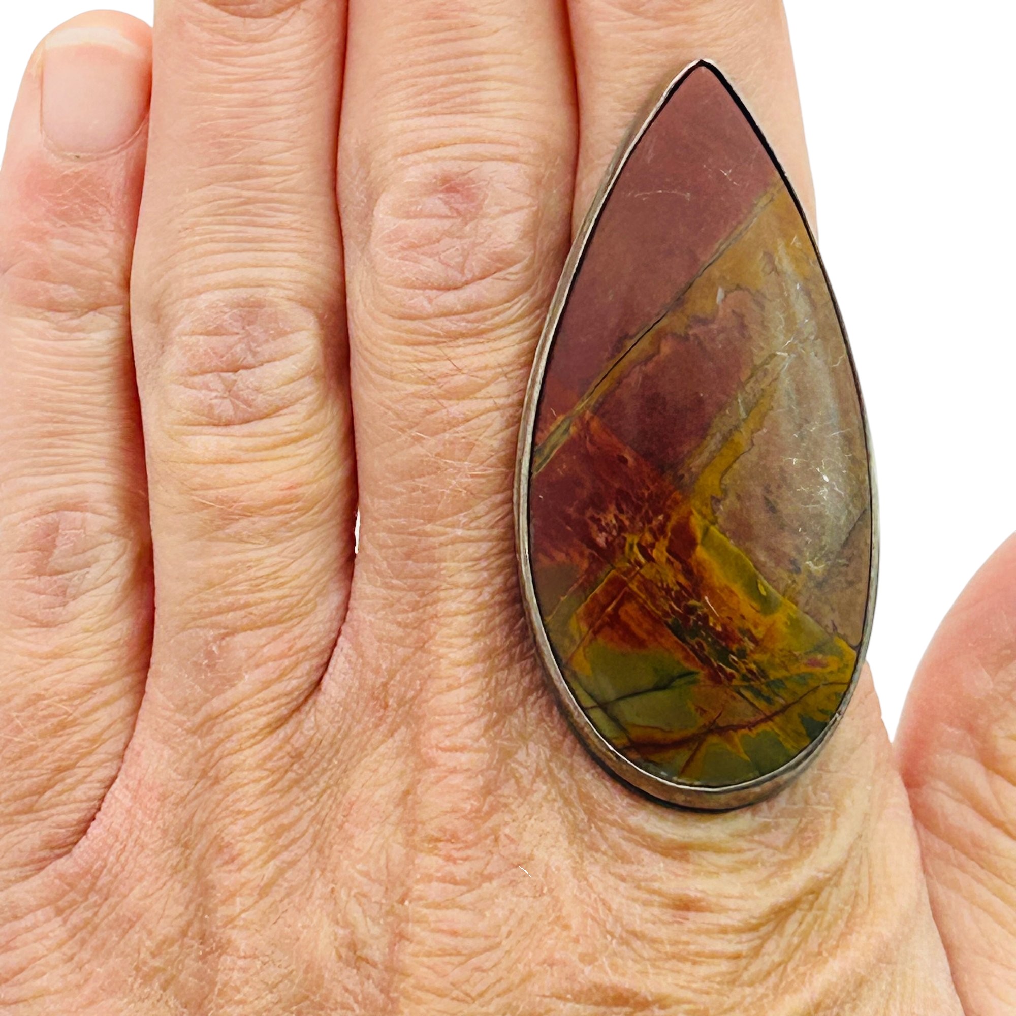 Sterling Jasper Tear Drop Ring Sz 8