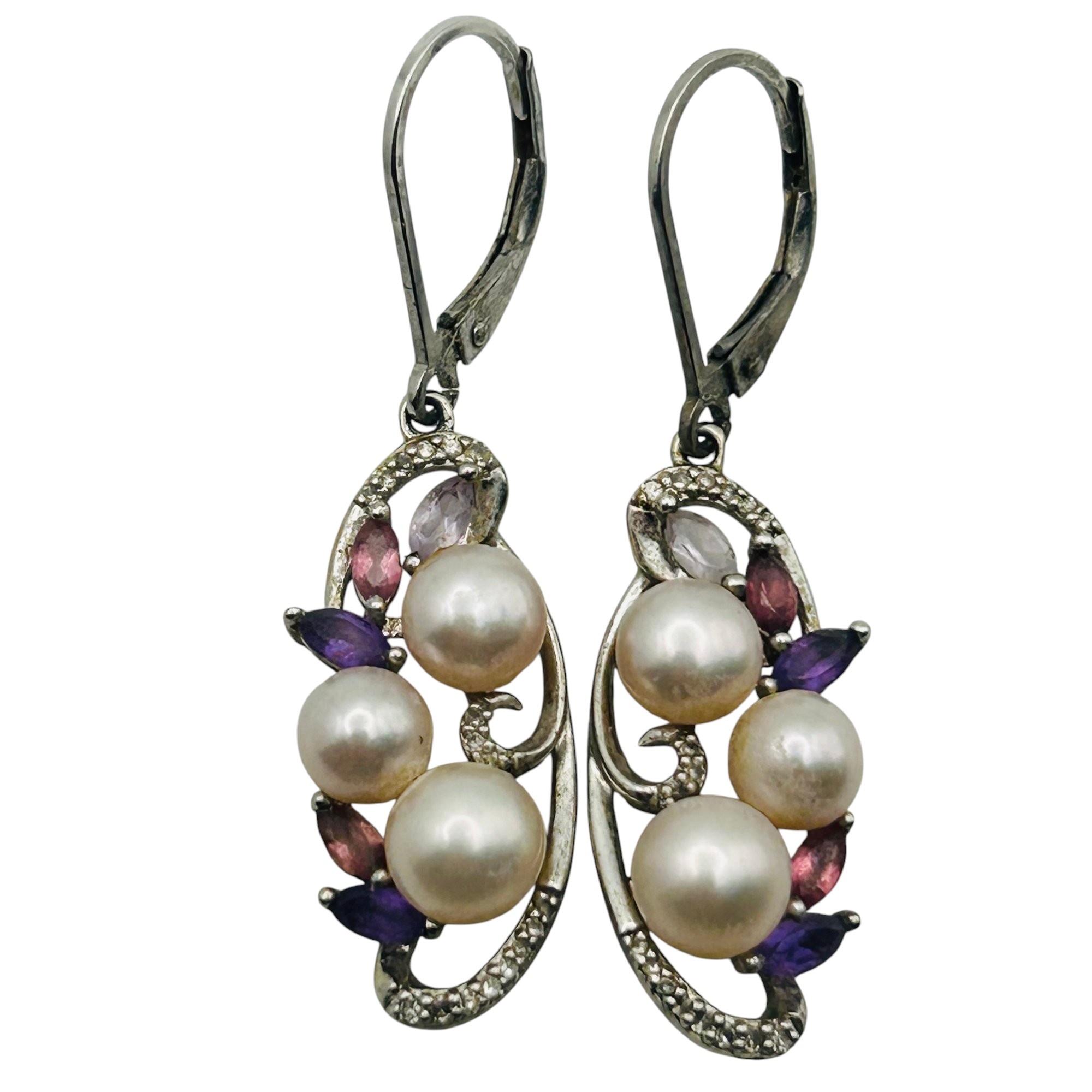 Sterling Amethyst Pearl Jacket Dangle Earrings