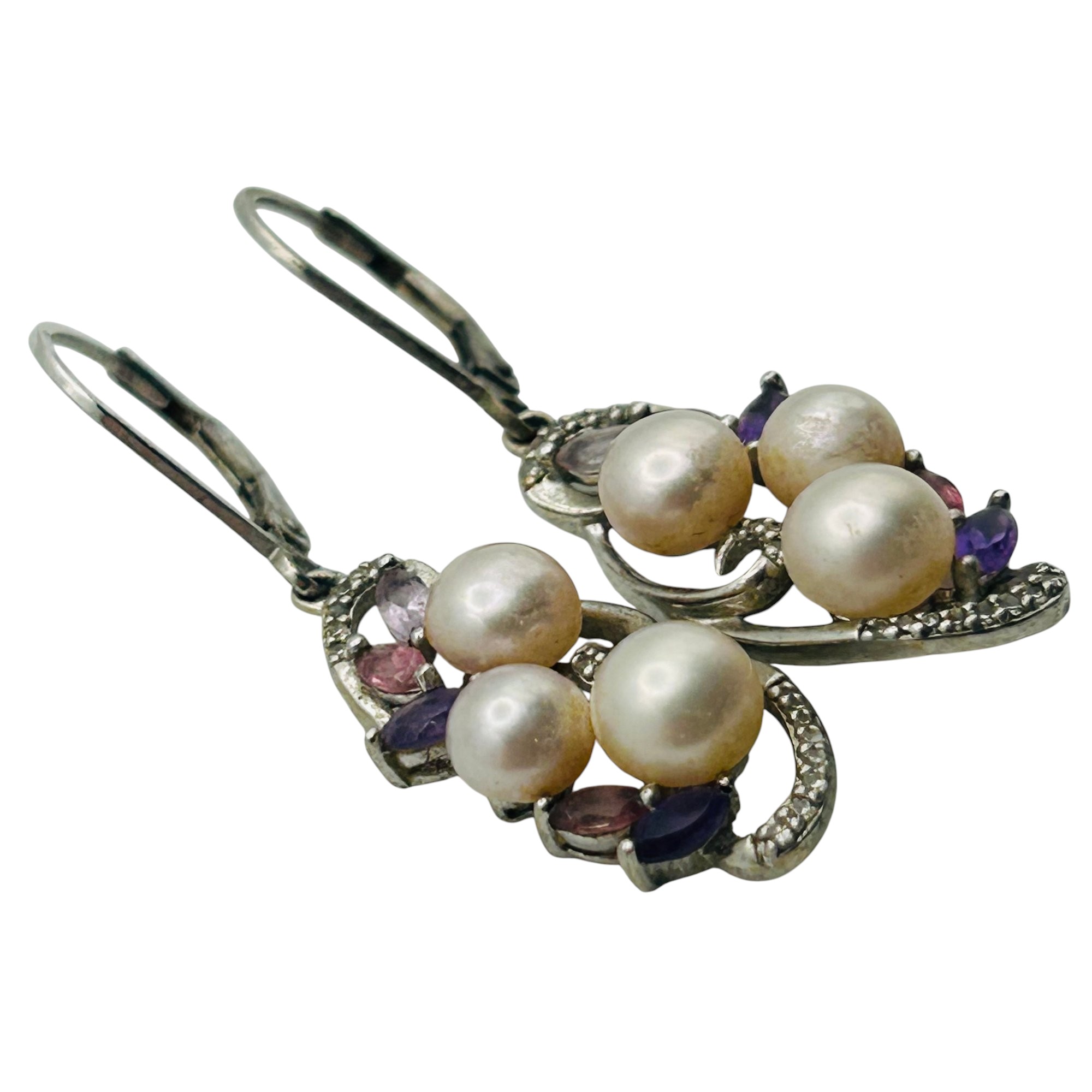 Sterling Amethyst Pearl Jacket Dangle Earrings