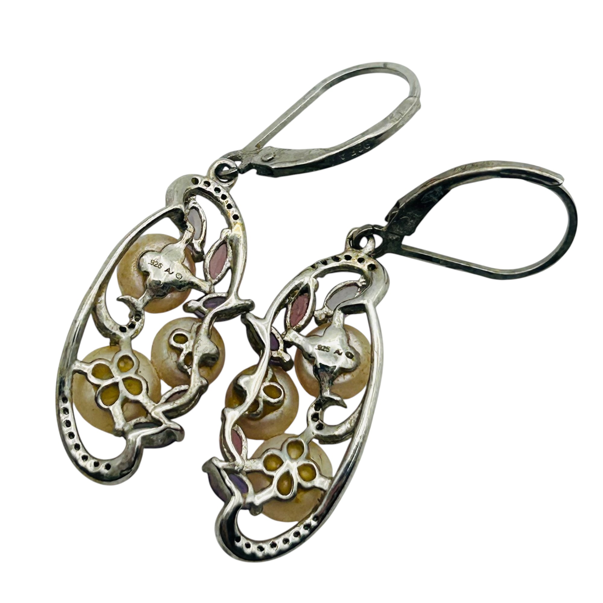 Sterling Amethyst Pearl Jacket Dangle Earrings