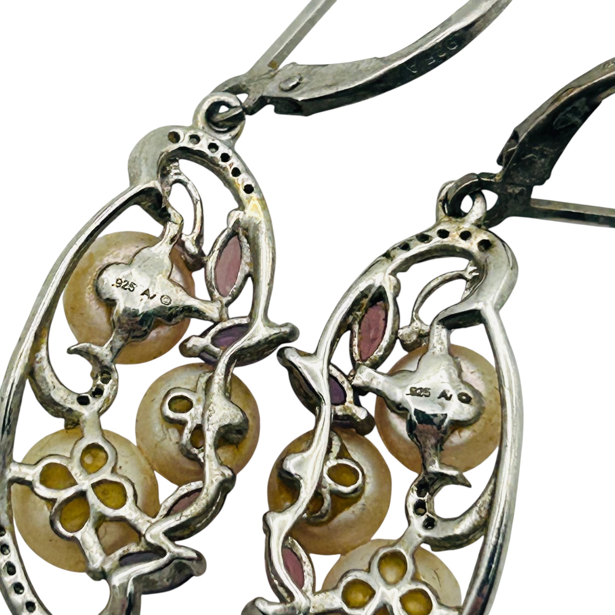 Sterling Amethyst Pearl Jacket Dangle Earrings