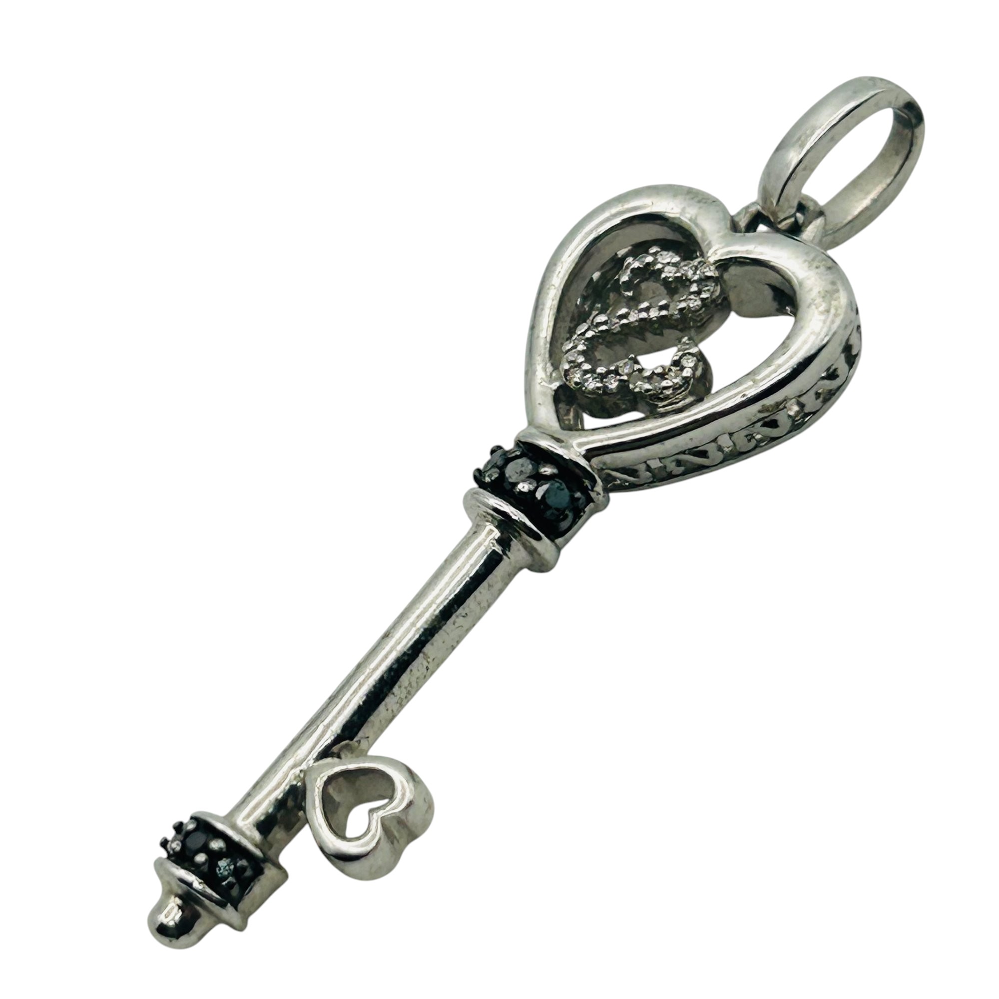 Signed Sterling Diamond Key Pendant