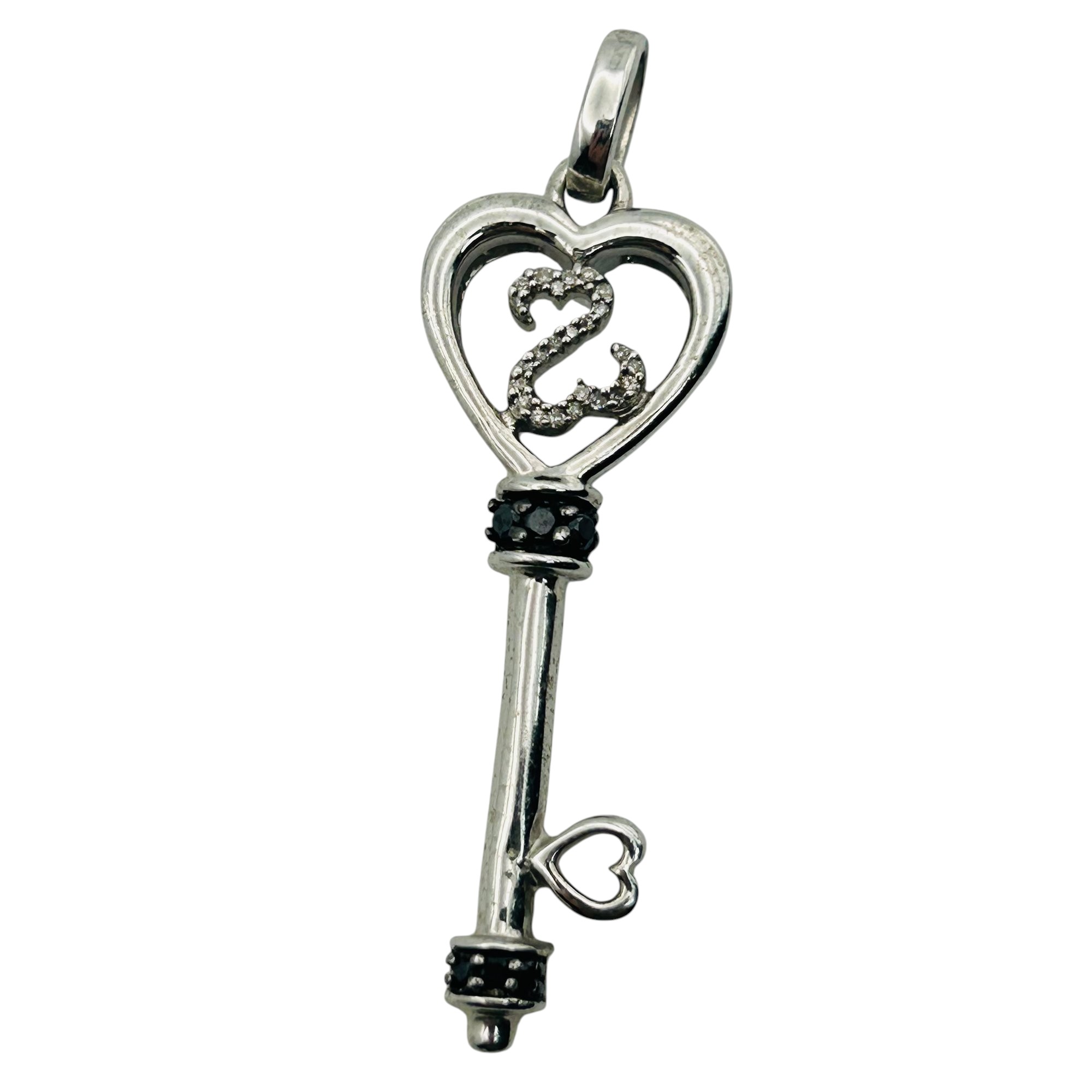 Signed Sterling Diamond Key Pendant