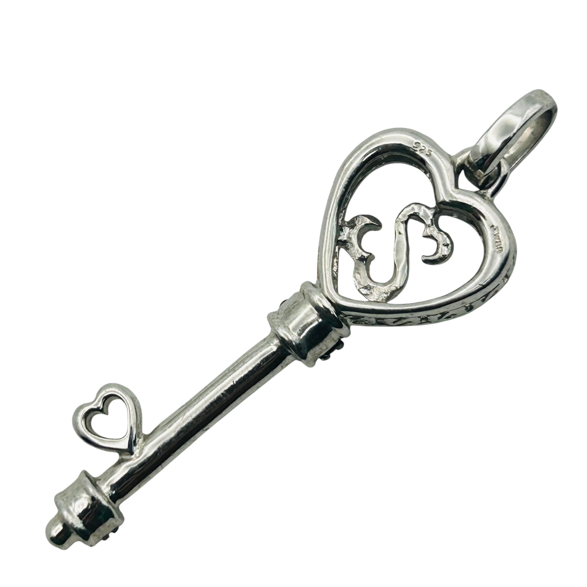Signed Sterling Diamond Key Pendant