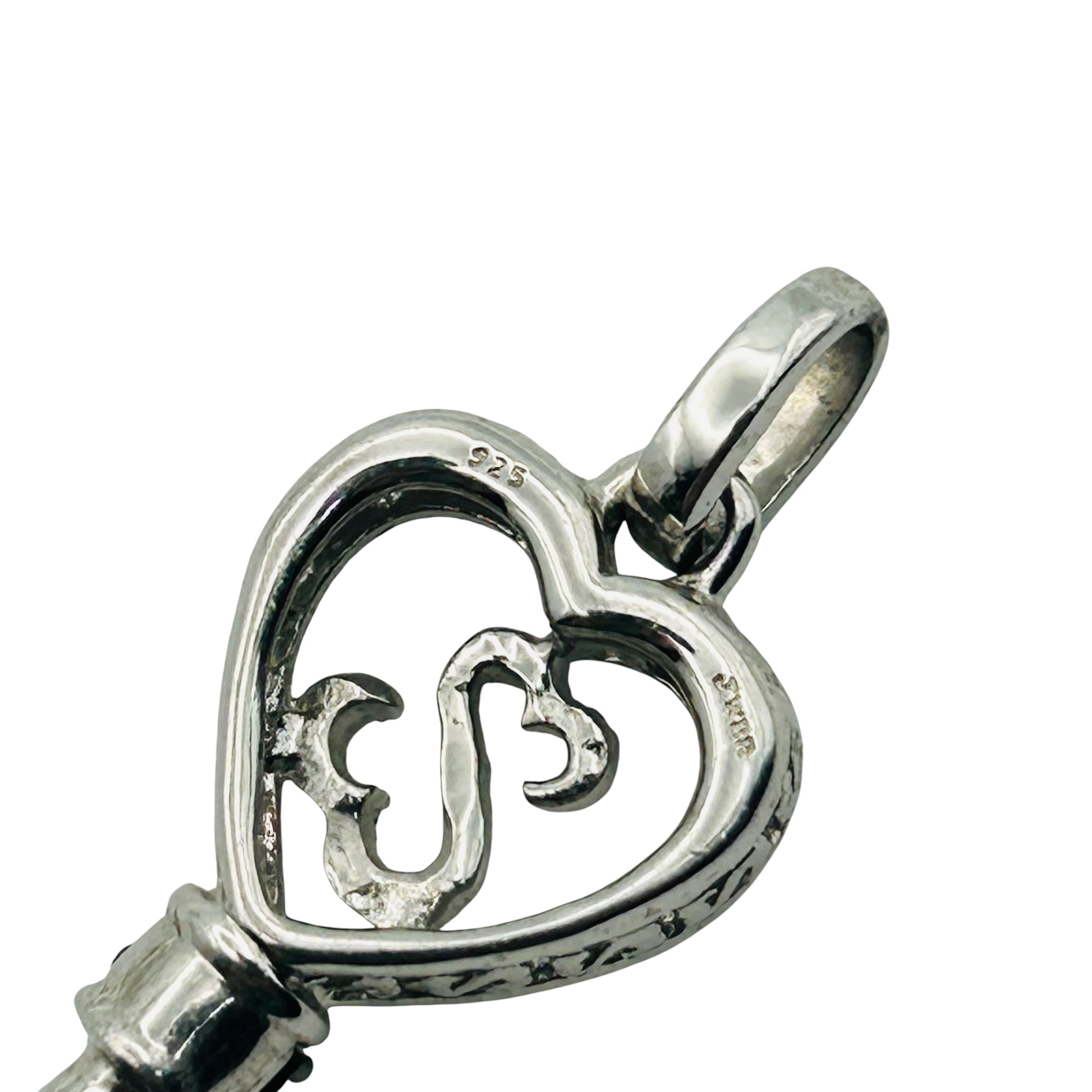 Signed Sterling Diamond Key Pendant