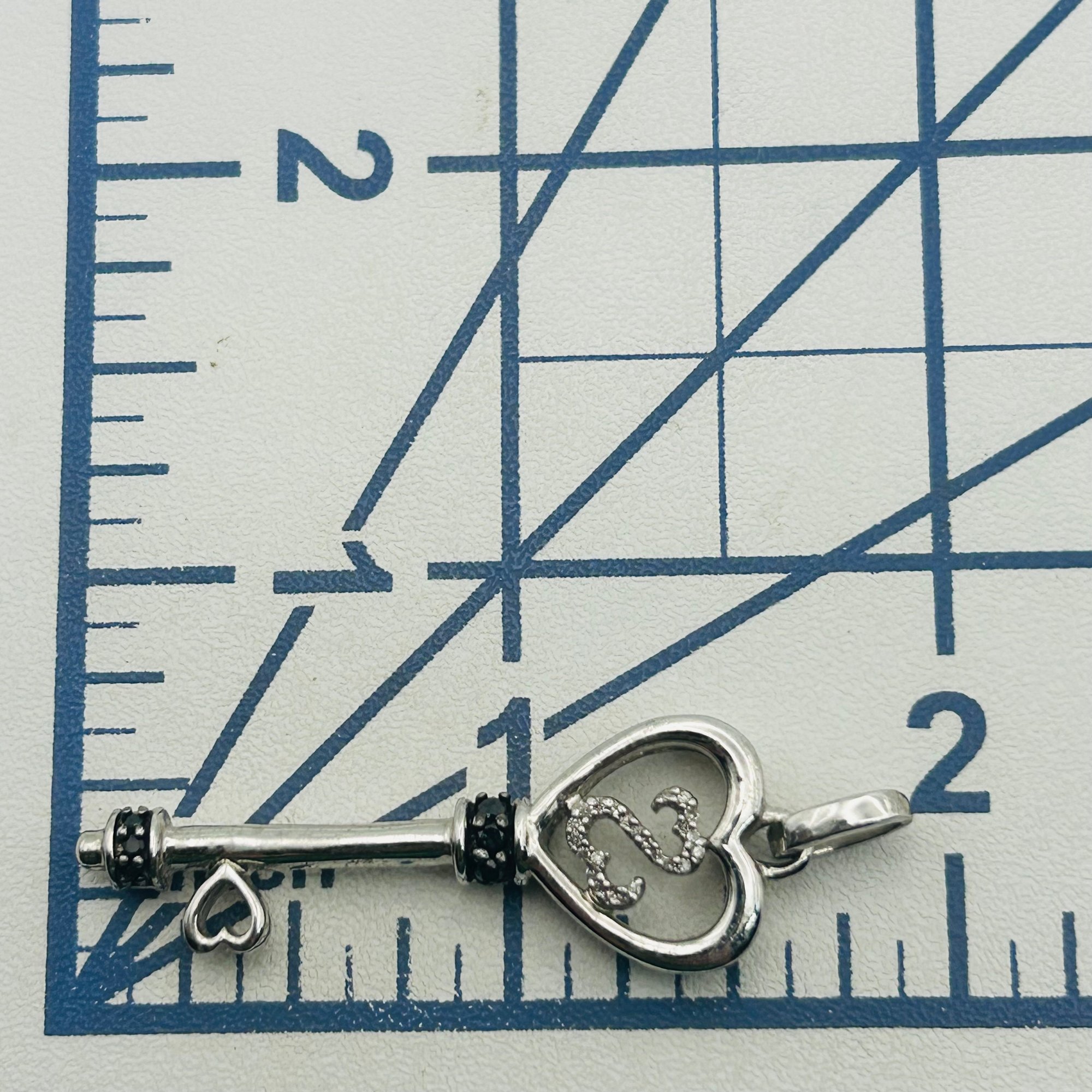 Signed Sterling Diamond Key Pendant