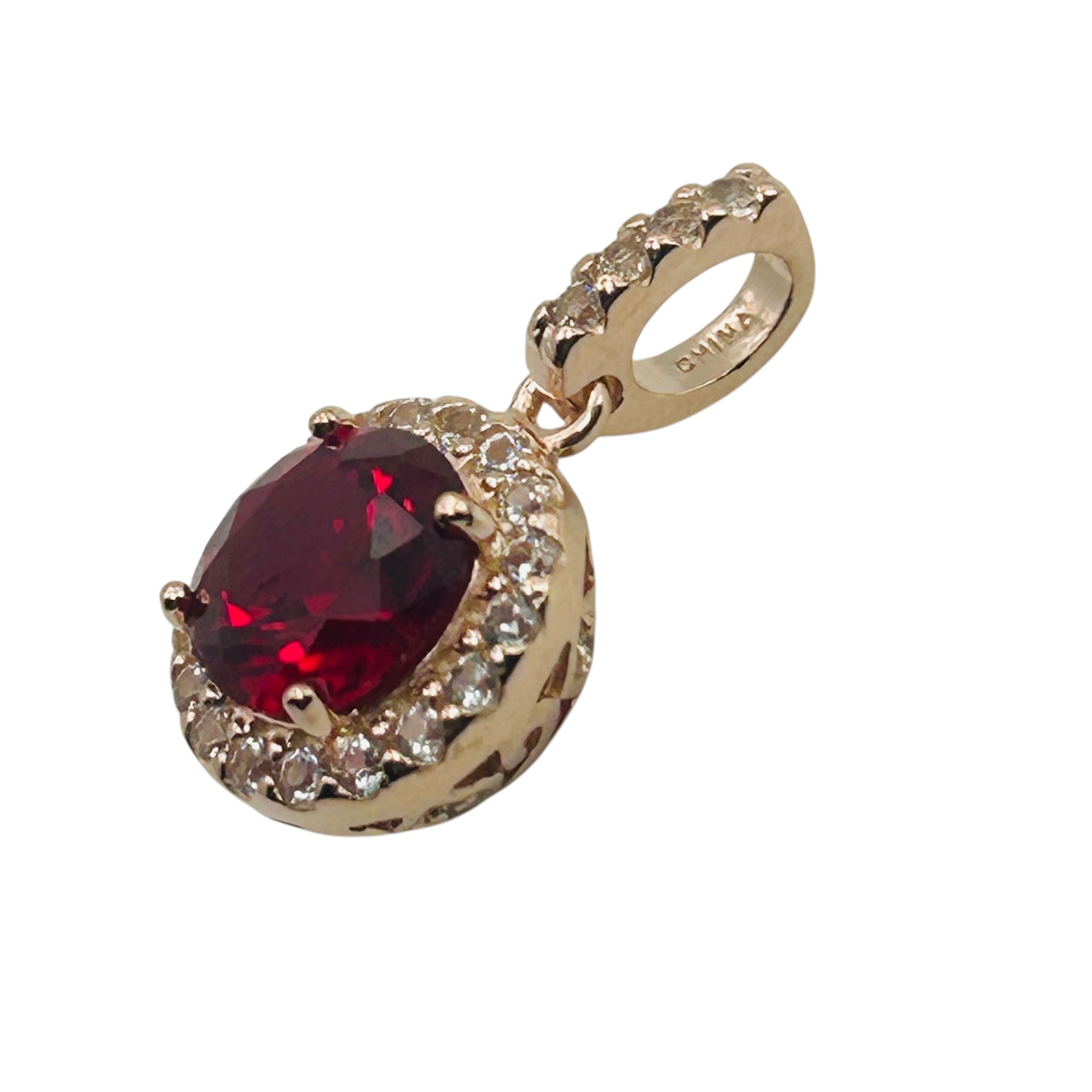 Signed Sterling 18k GP Spinel Ruby Pendant