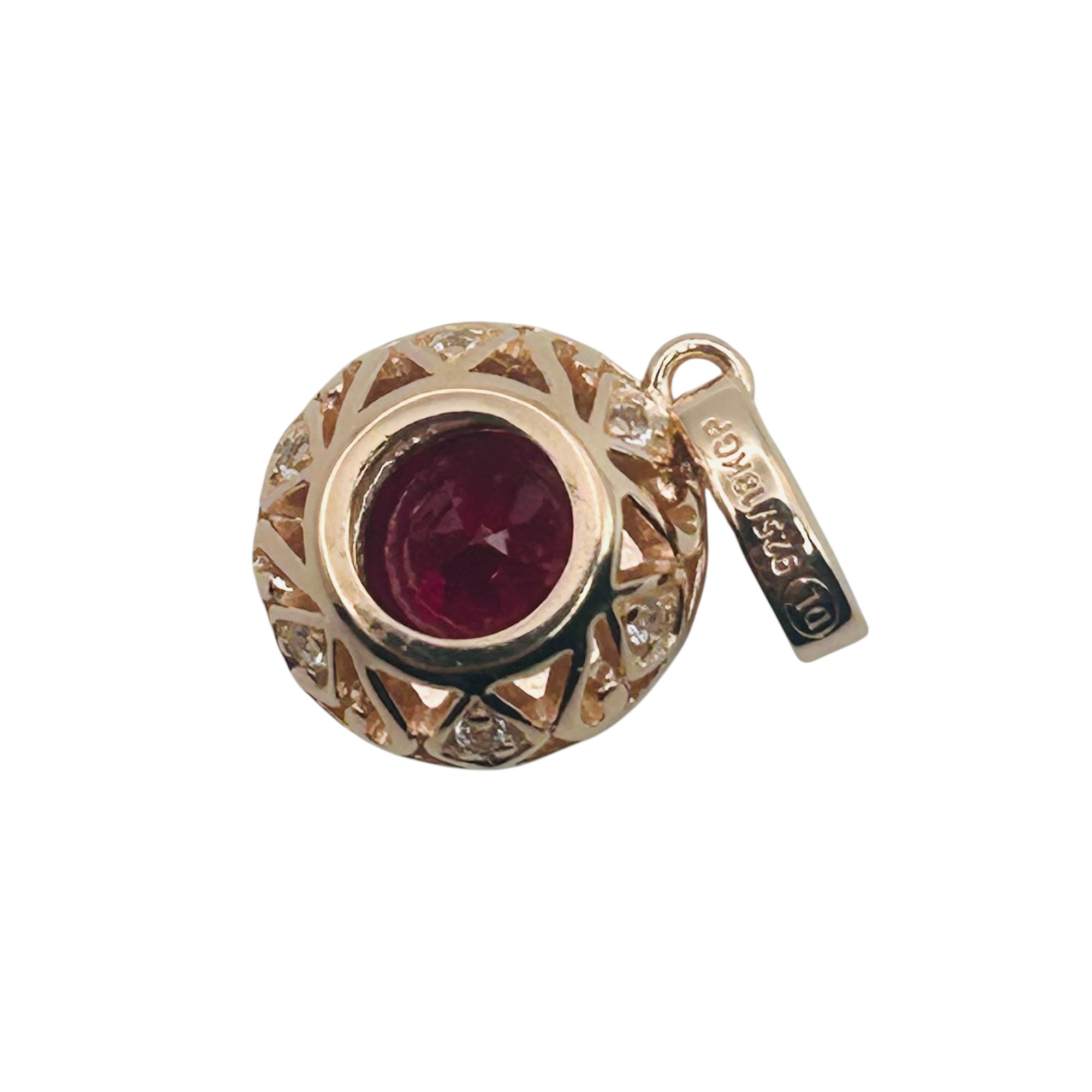 Signed Sterling 18k GP Spinel Ruby Pendant