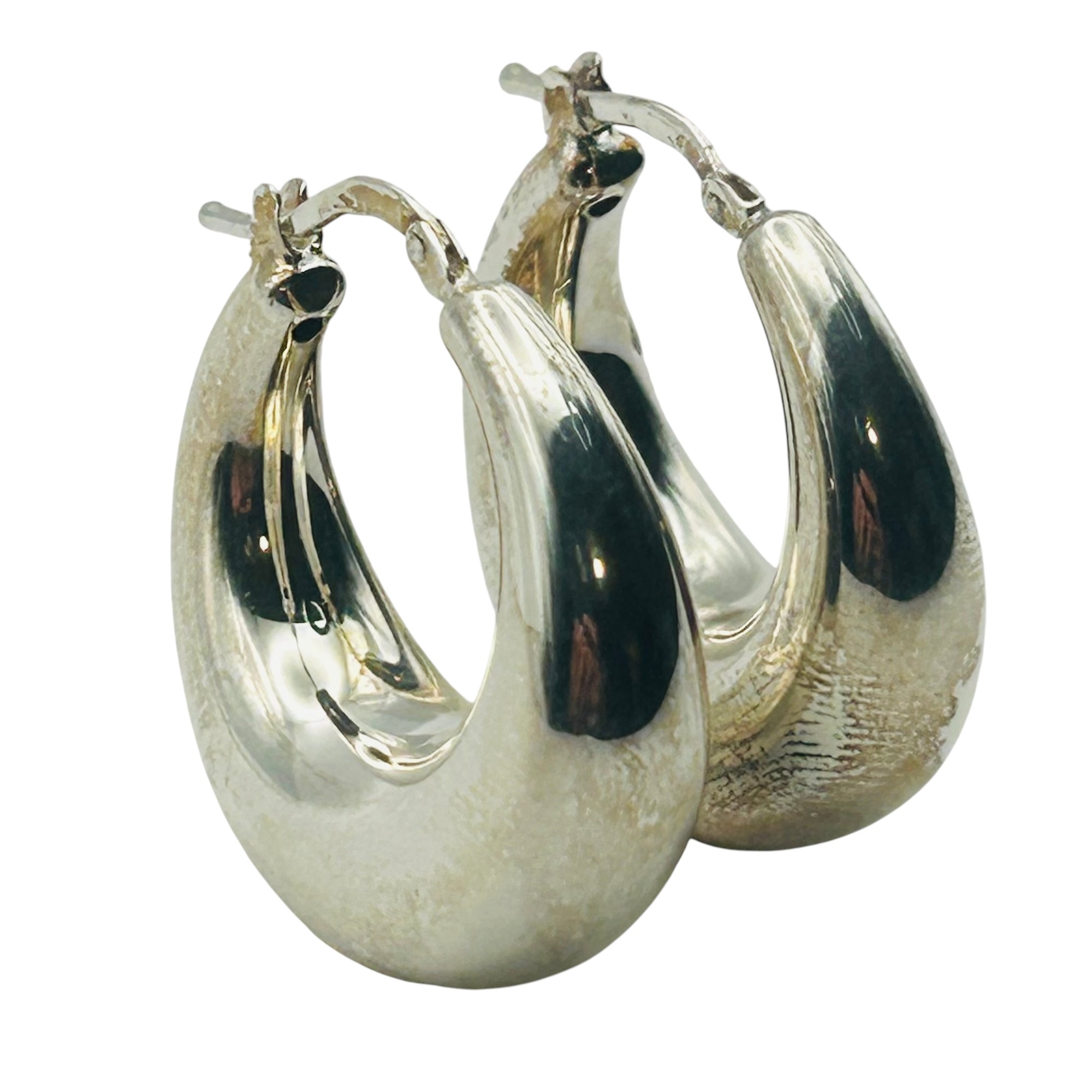 Signed Mauritius Sterling Hoop Earrings