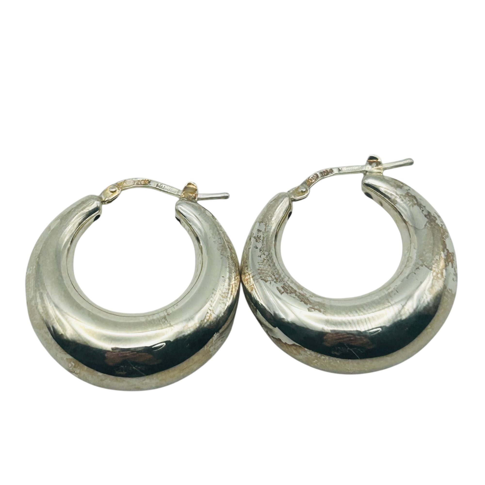 Signed Mauritius Sterling Hoop Earrings