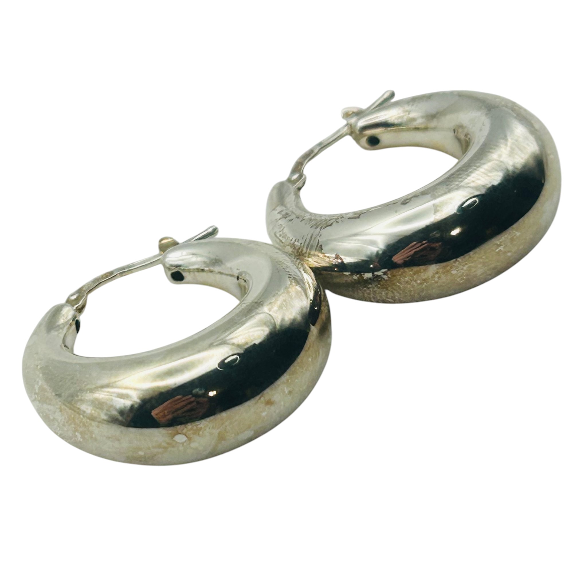 Signed Mauritius Sterling Hoop Earrings