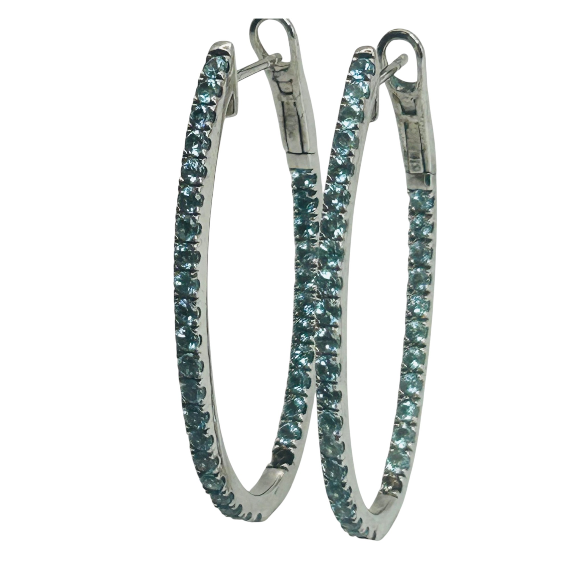 Signed Sterling Aqua Hoop Earrings