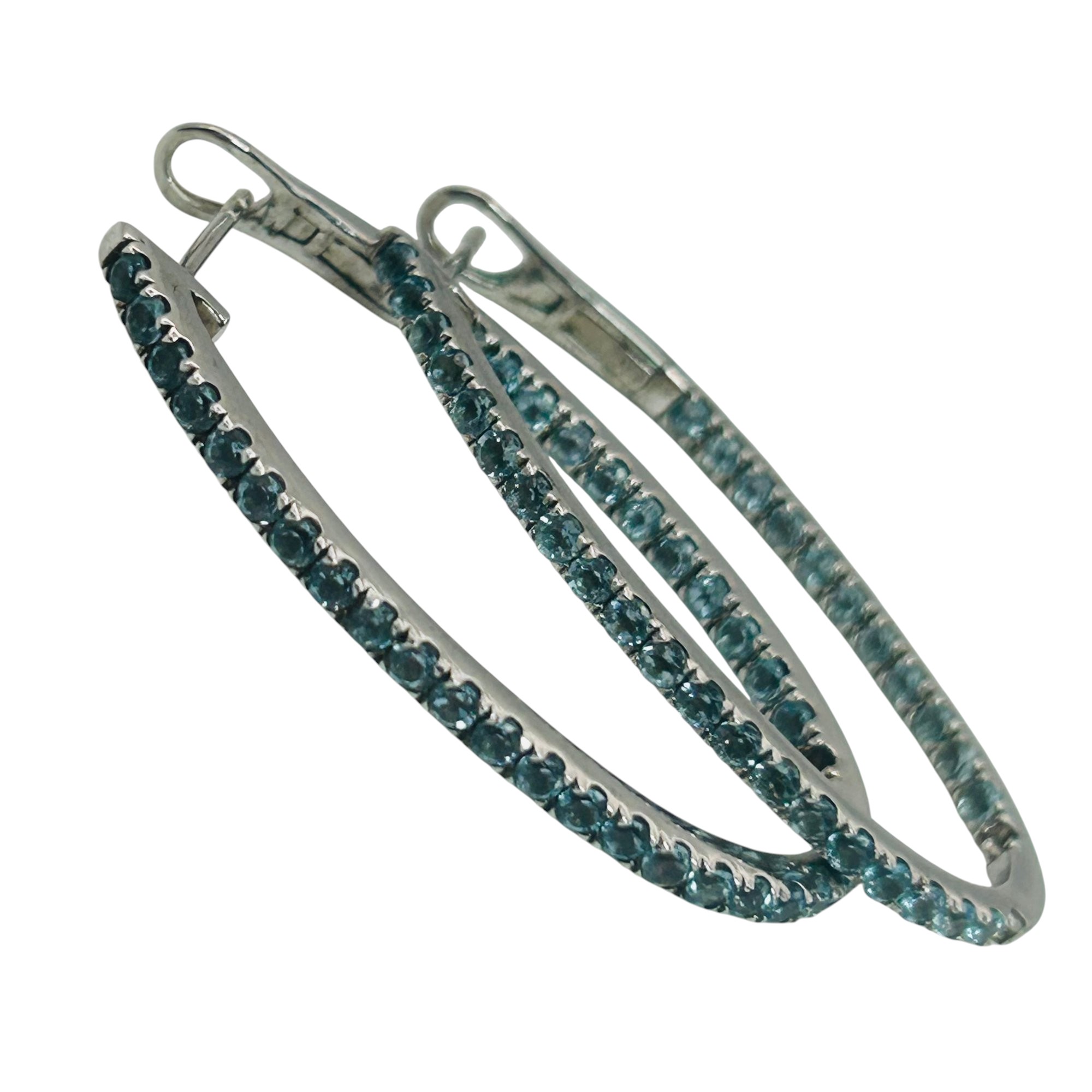 Signed Sterling Aqua Hoop Earrings