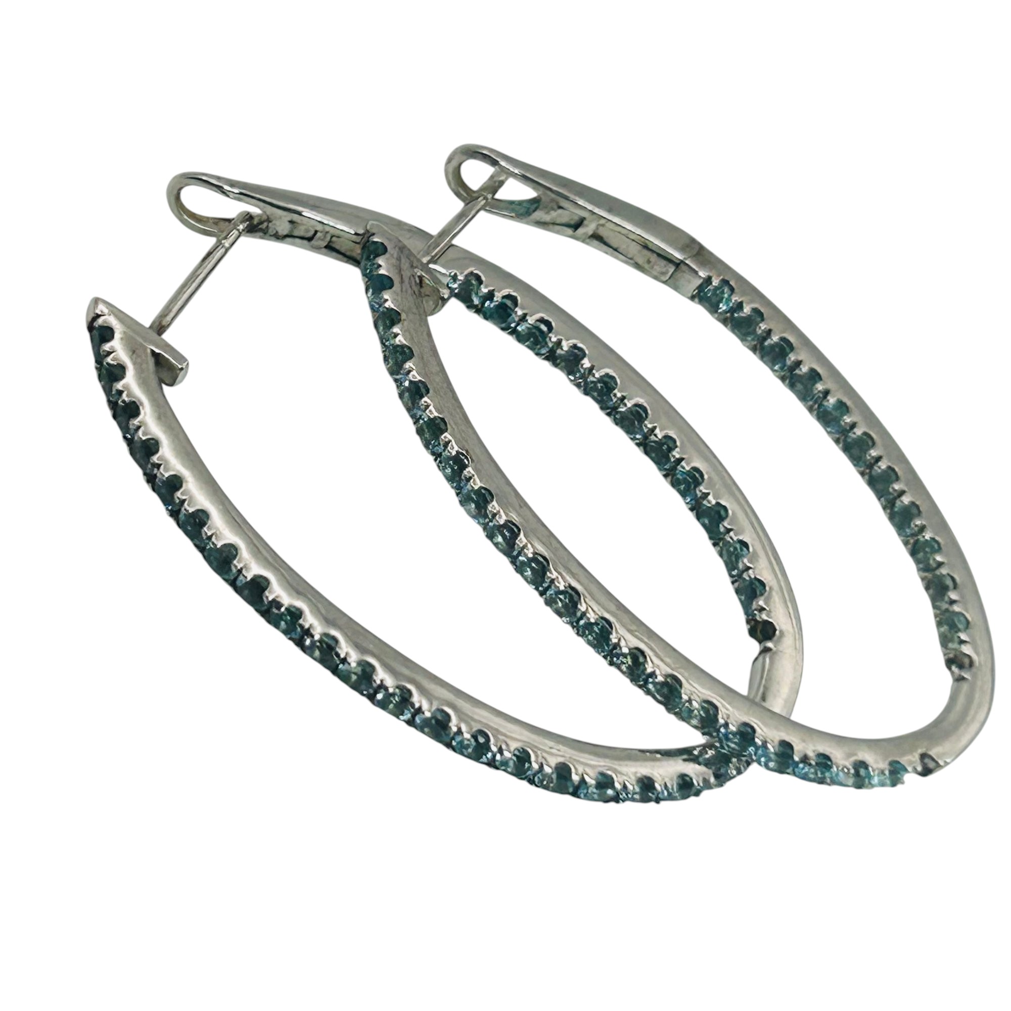 Signed Sterling Aqua Hoop Earrings