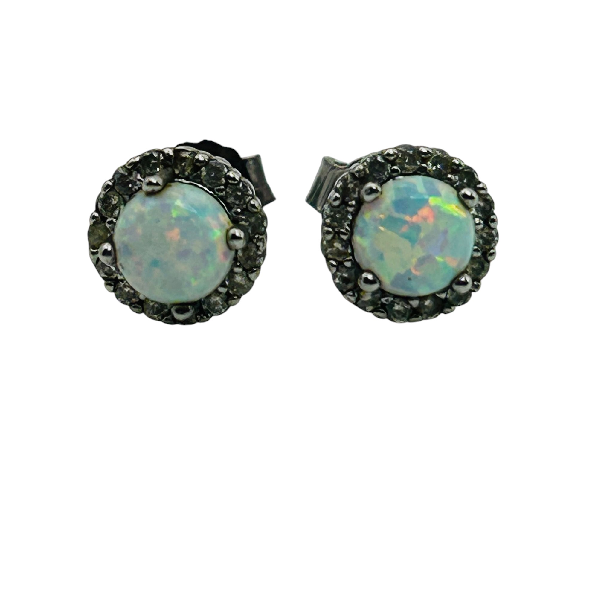 Sterling Opal Halo Set Earrings