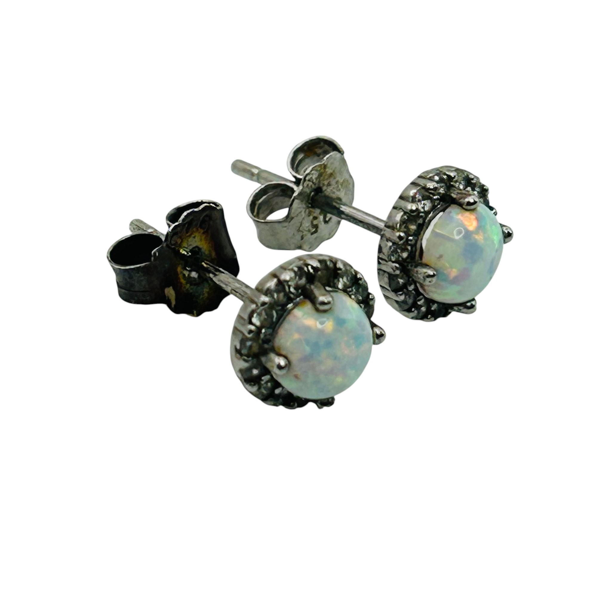 Sterling Opal Halo Set Earrings