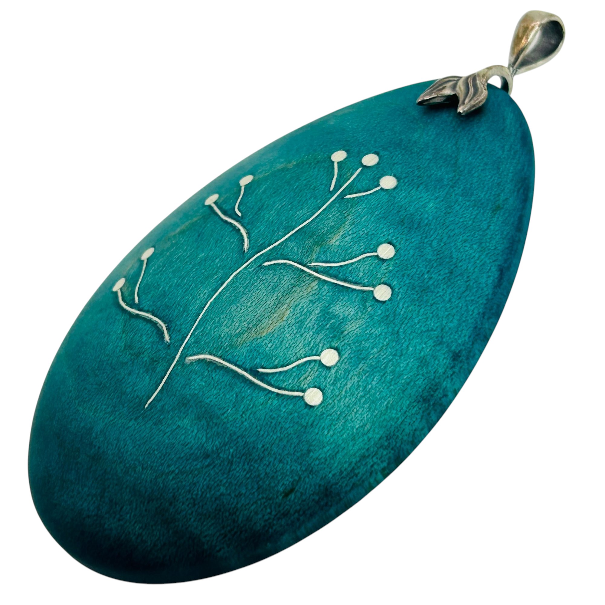 Signed Sterling Clasp Wooden Pendant