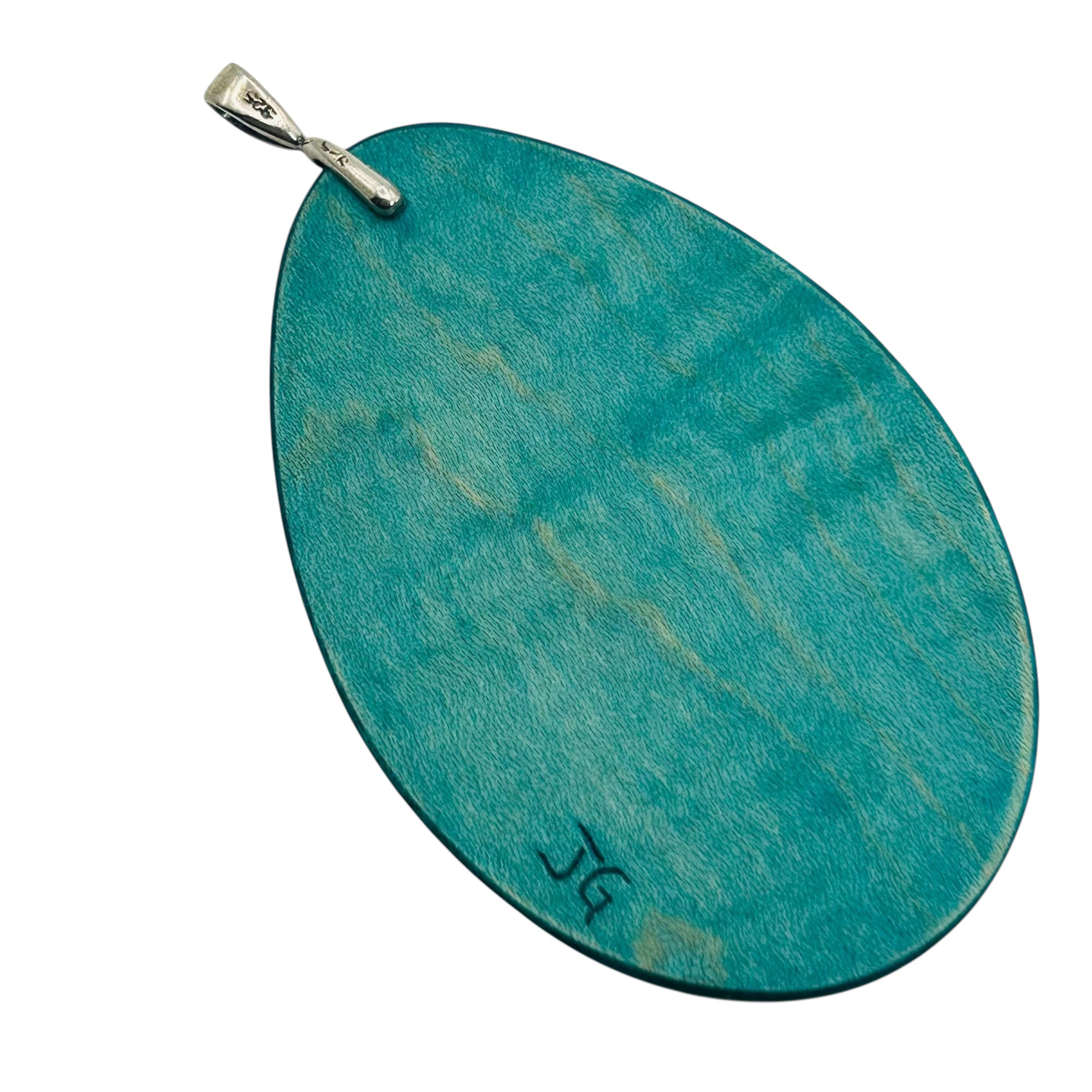 Signed Sterling Clasp Wooden Pendant