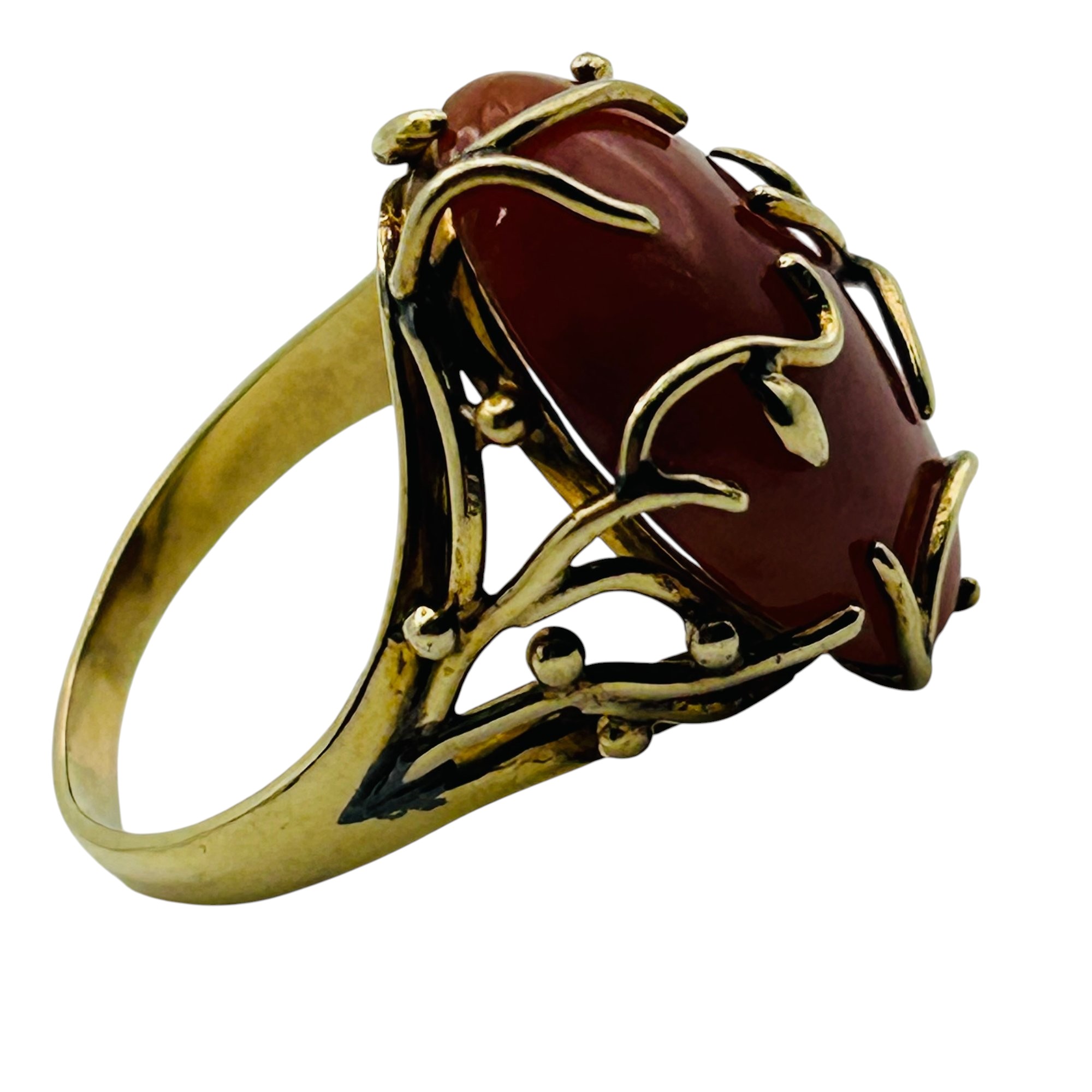 Sterling Red Jade Vine Detail Ring Sz 9