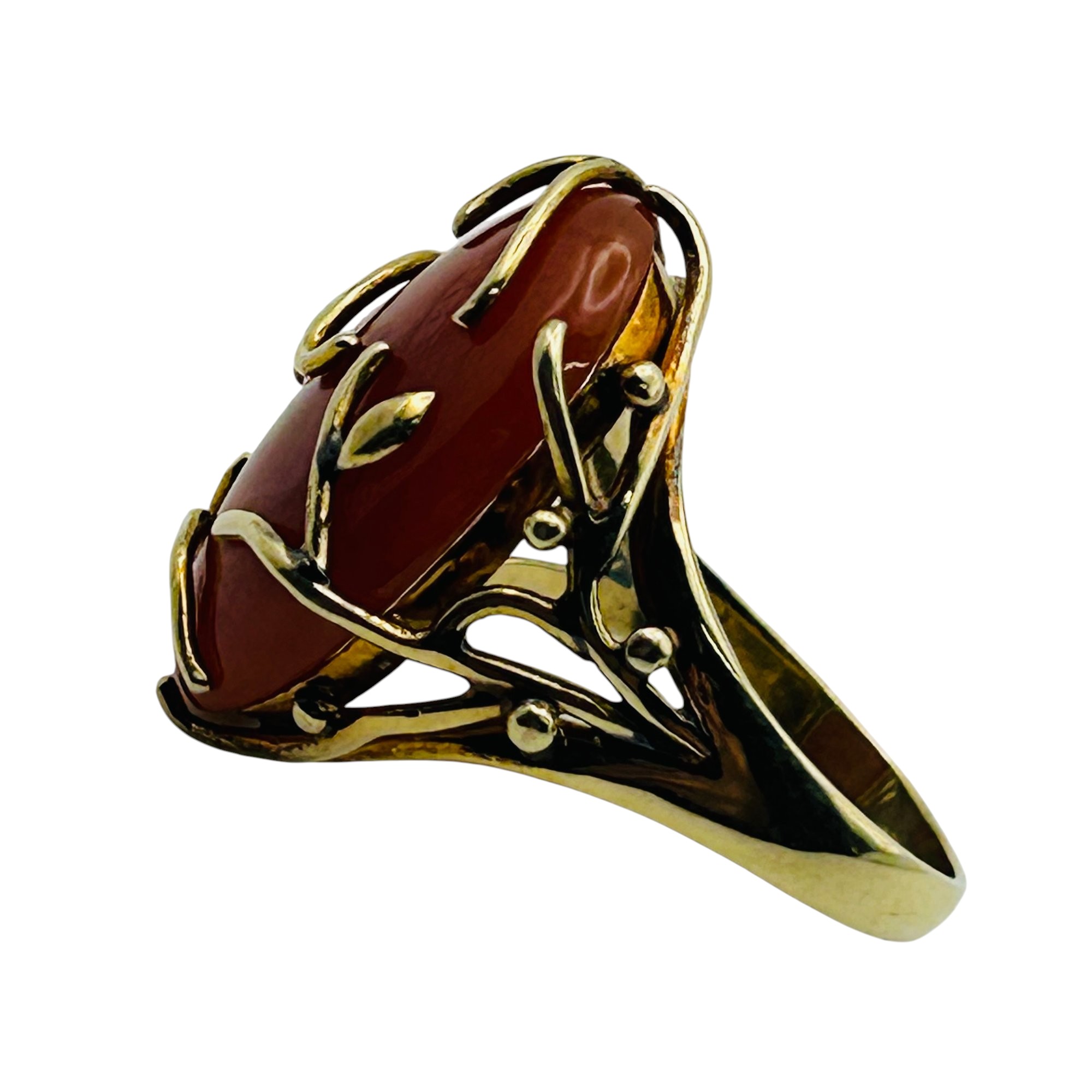Sterling Red Jade Vine Detail Ring Sz 9