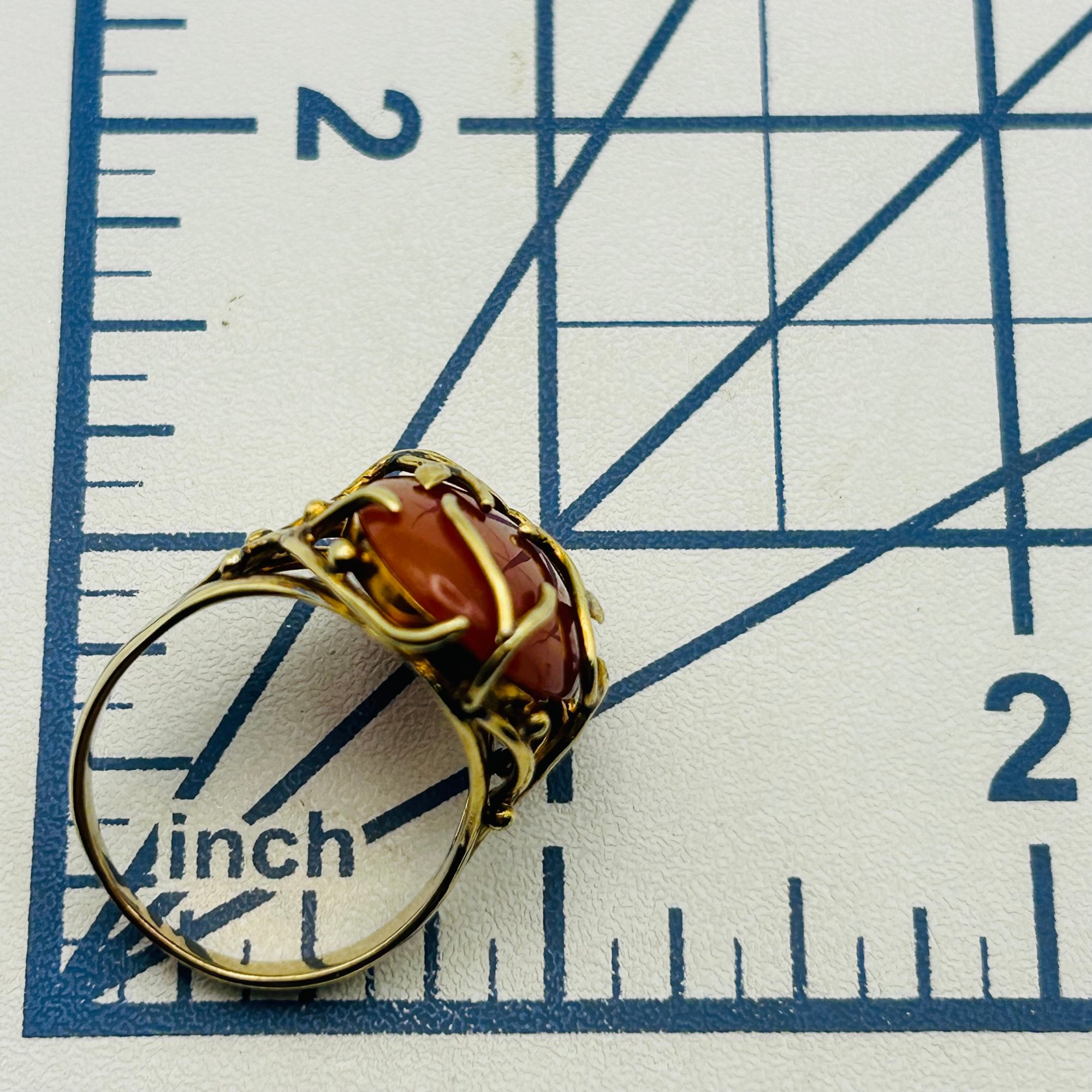 Sterling Red Jade Vine Detail Ring Sz 9