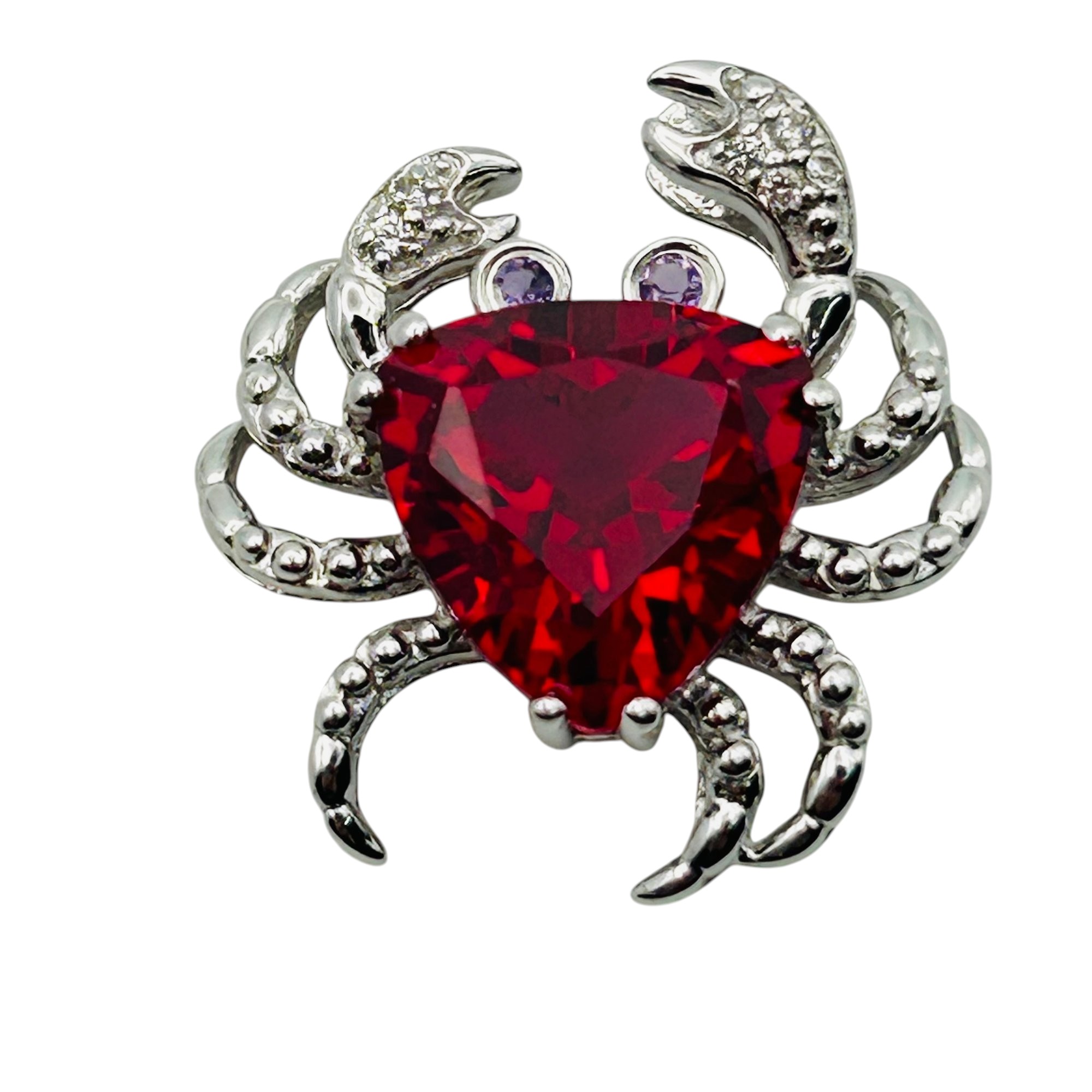 Sterling Ruby Diamond Accent Crab Pendant